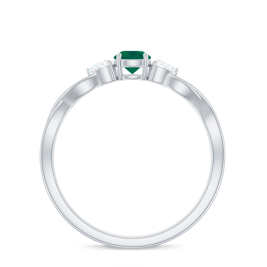 Genuine Emerald and Diamond Promise Ring with Crossover Shank