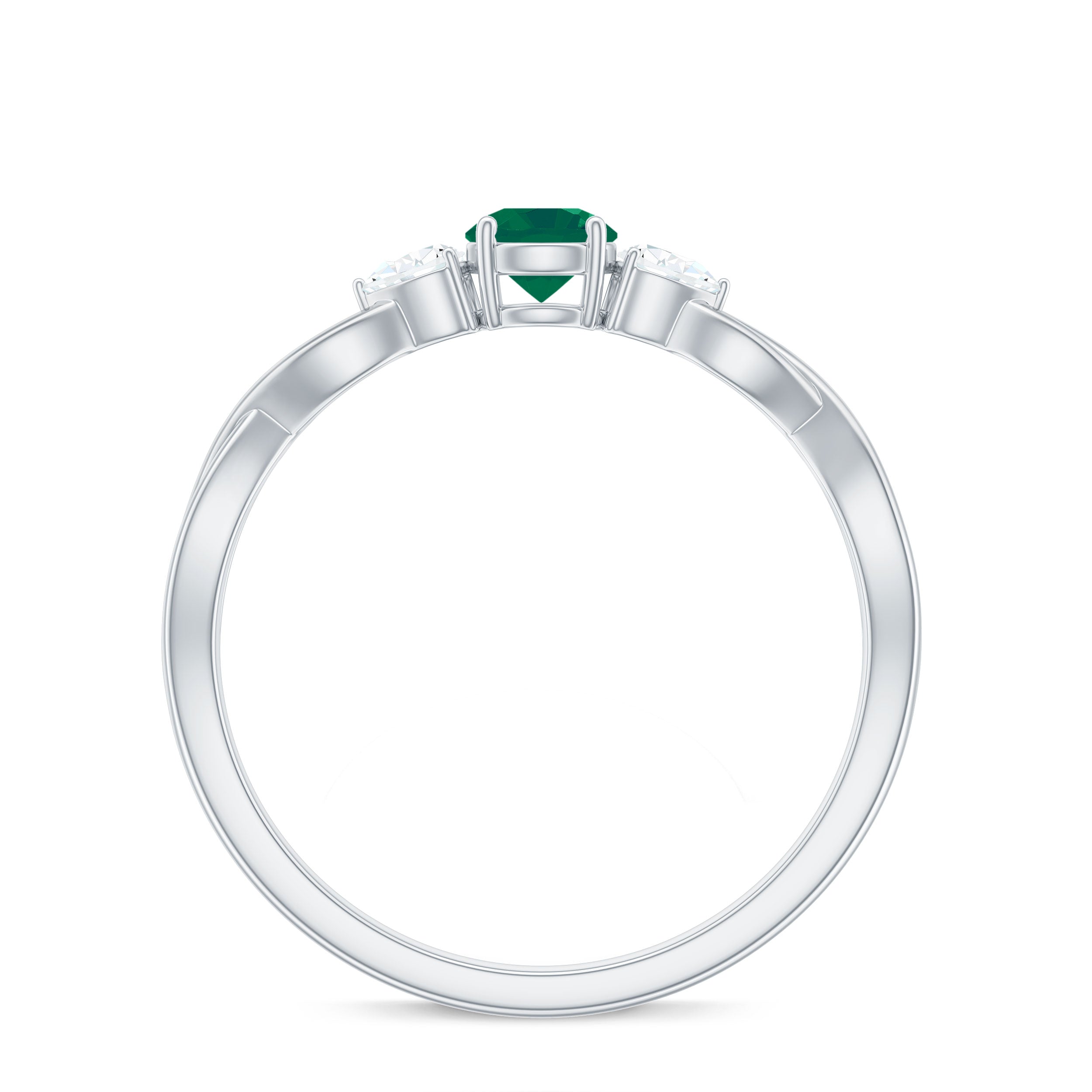Genuine Emerald and Diamond Promise Ring with Crossover Shank
