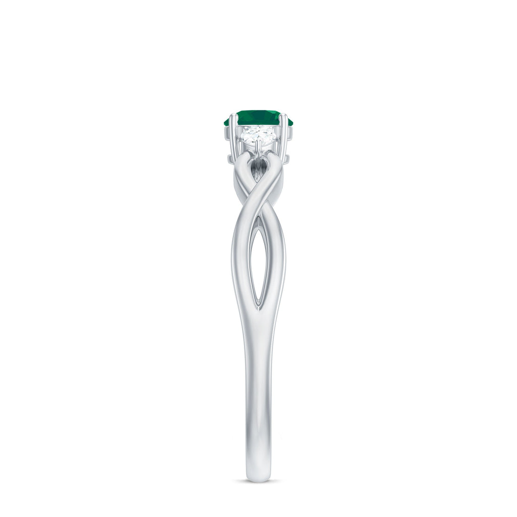 Genuine Emerald and Diamond Promise Ring with Crossover Shank