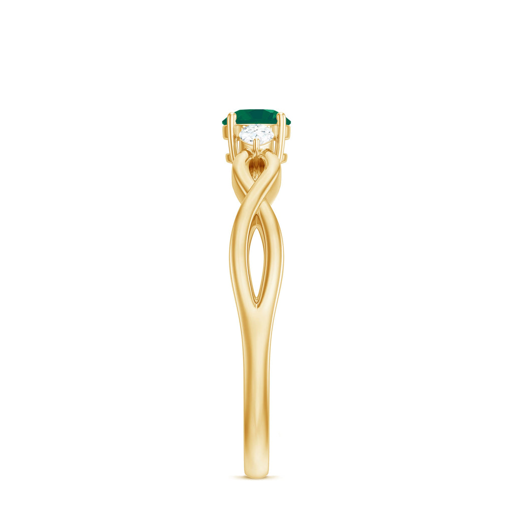 Genuine Emerald and Diamond Promise Ring with Crossover Shank