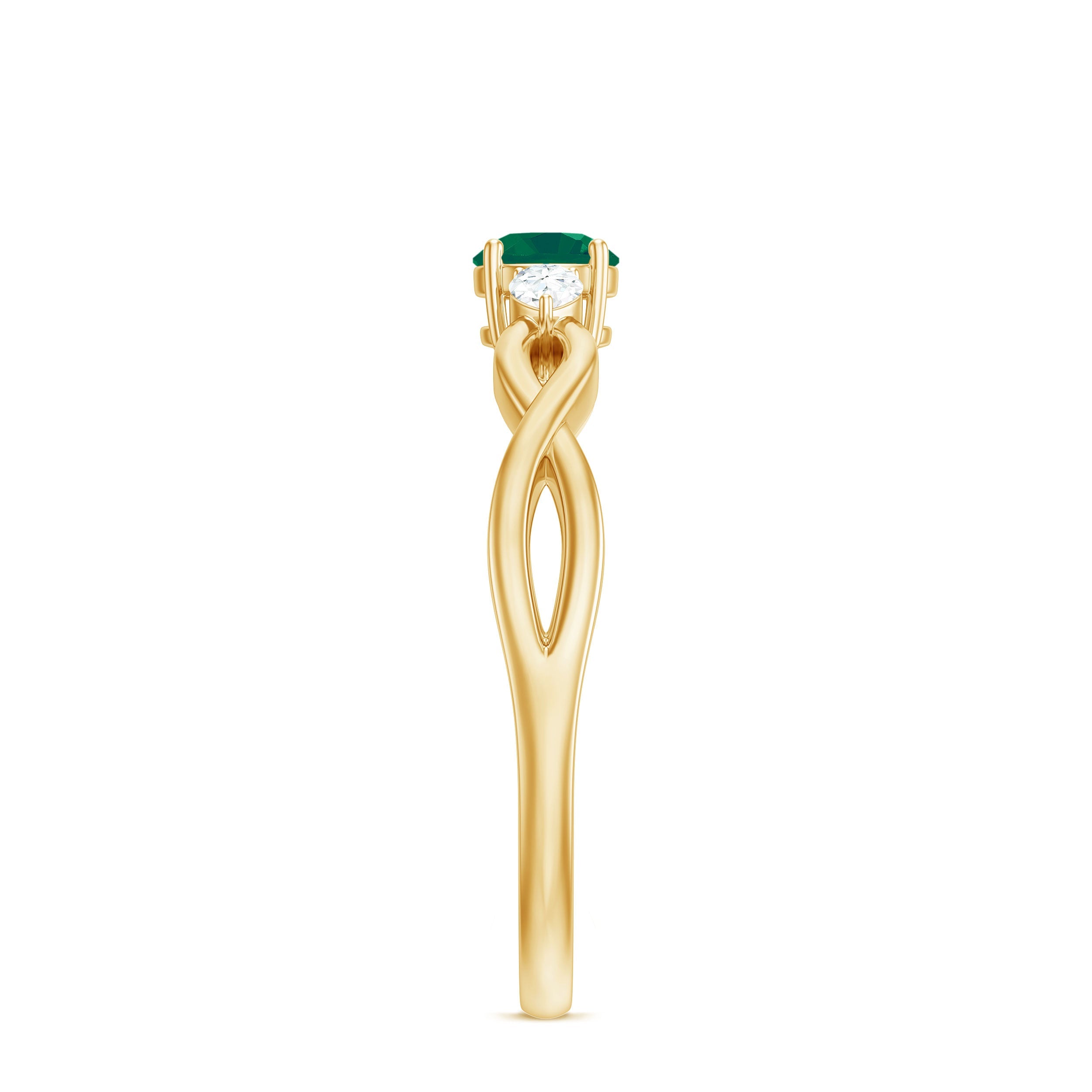Genuine Emerald and Diamond Promise Ring with Crossover Shank