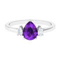 Natural 1 Carat Pear Shape Amethyst and Diamond 3 Stone Engagement Ring