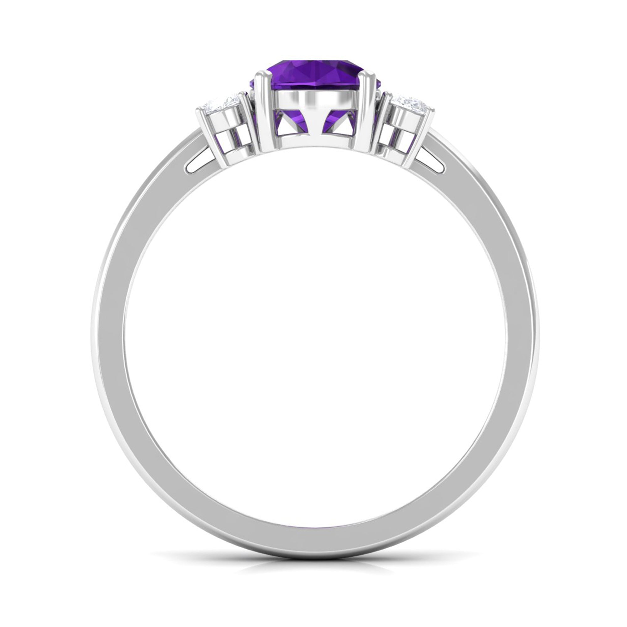 Natural 1 Carat Pear Shape Amethyst and Diamond 3 Stone Engagement Ring