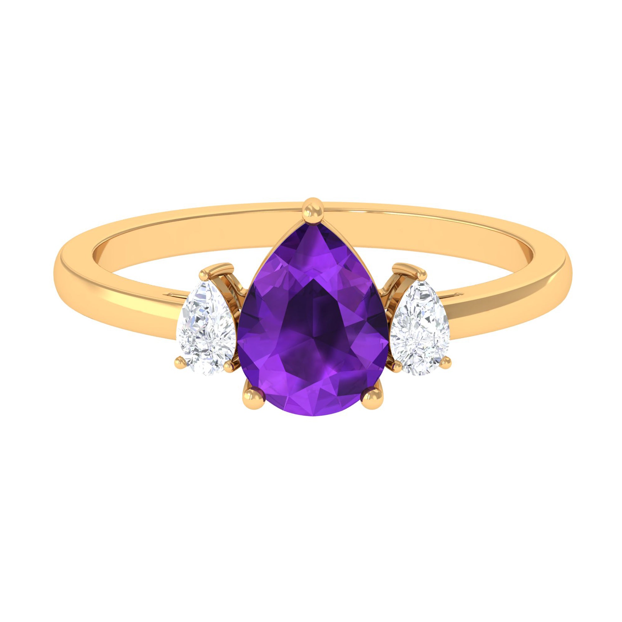 Natural 1 Carat Pear Shape Amethyst and Diamond 3 Stone Engagement Ring