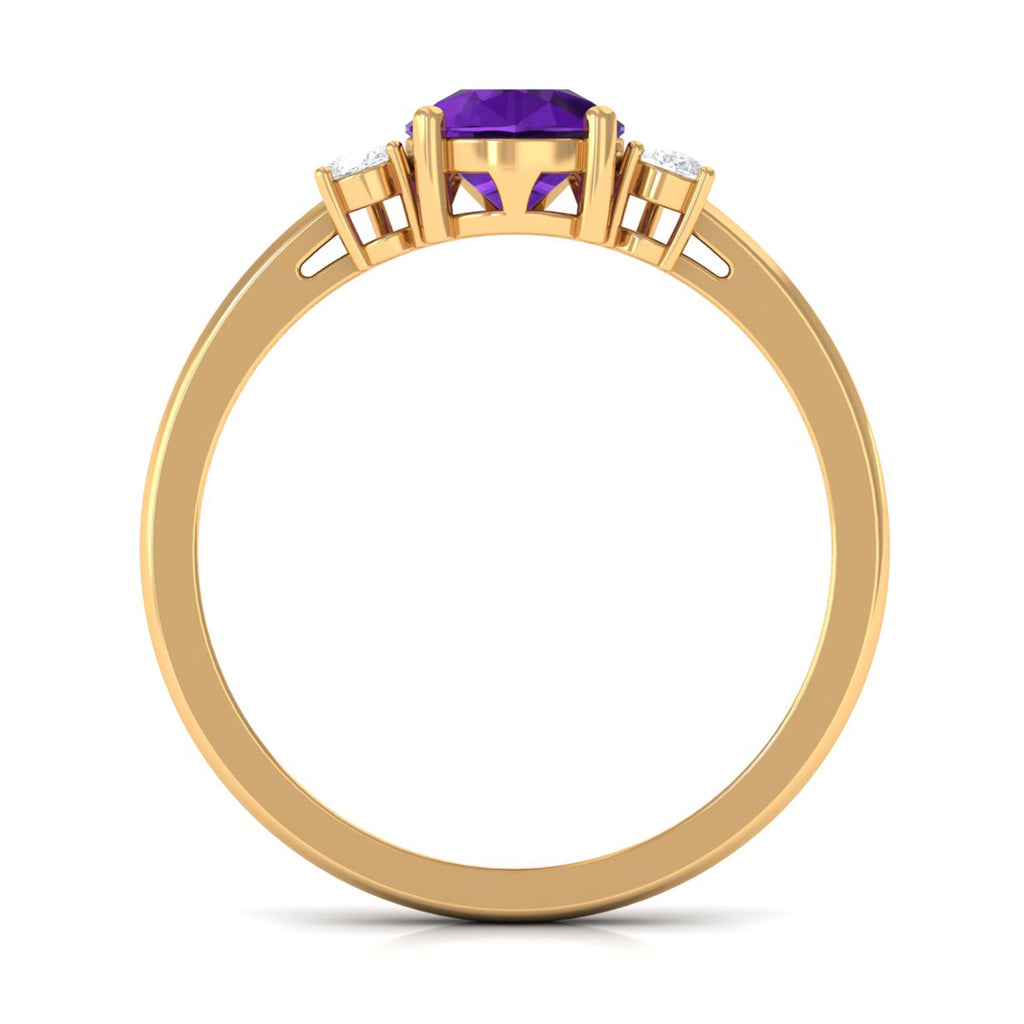 Natural 1 Carat Pear Shape Amethyst and Diamond 3 Stone Engagement Ring
