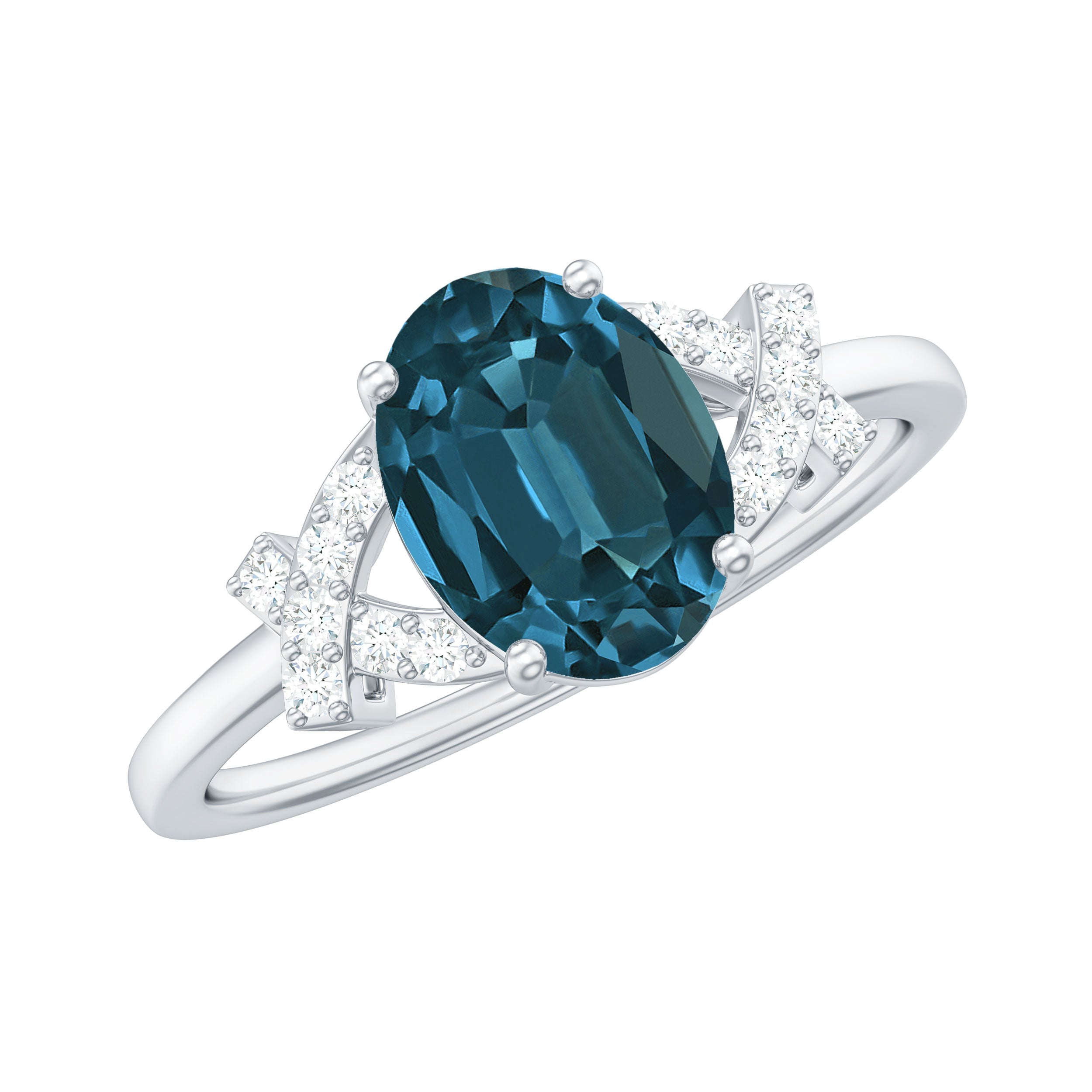 6X8mm Oval Cut London Blue Topaz Solitaire Engagement Ring with Split Shank