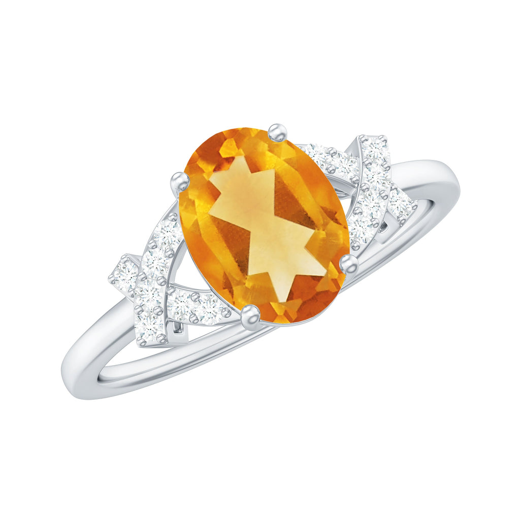 Natural 6X8mm Citrine Oval Engagement Ring with Diamond