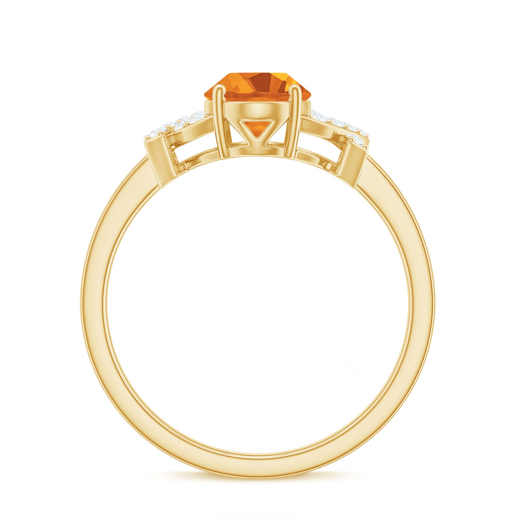 Natural 6X8mm Citrine Oval Engagement Ring with Diamond