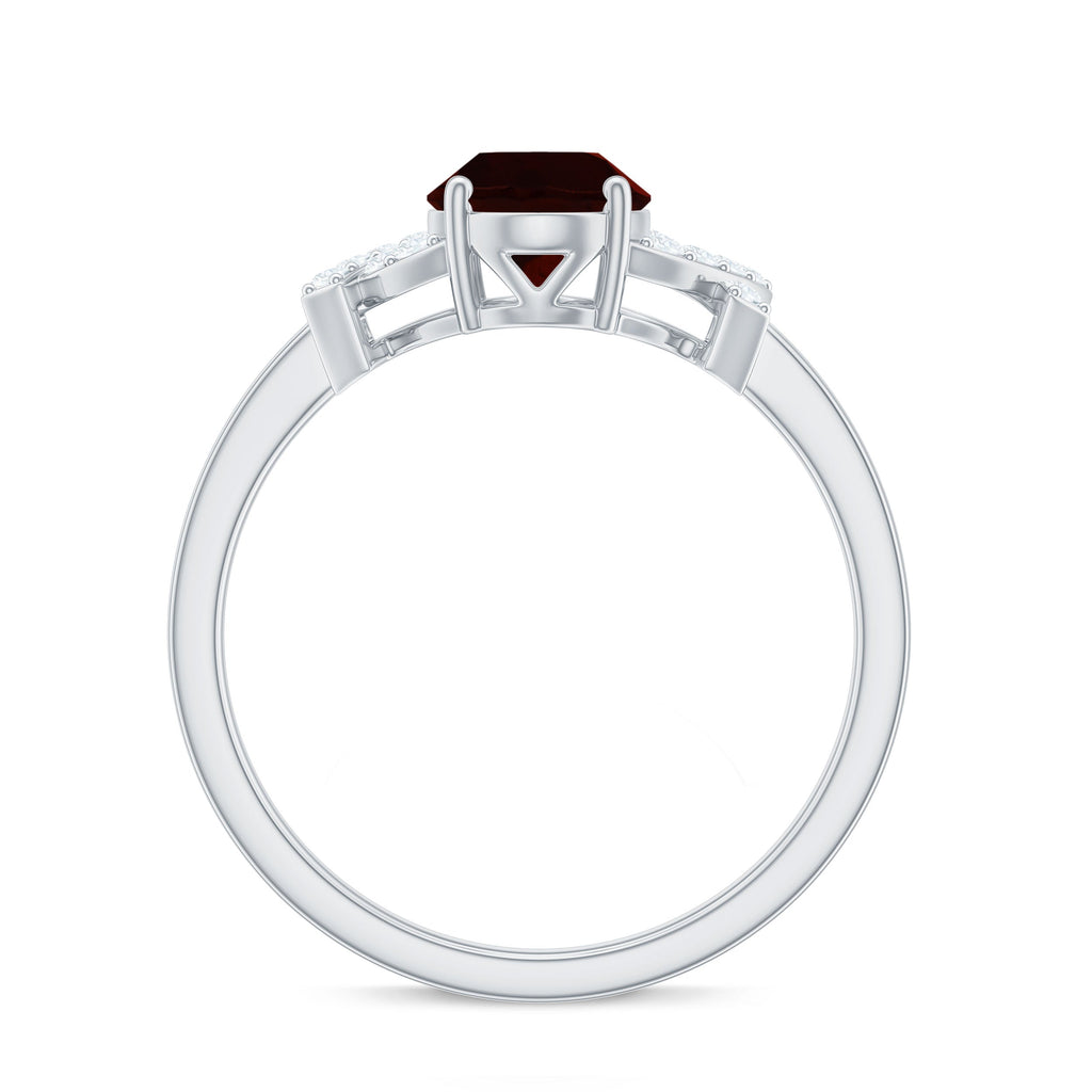 Real 6X8mm Garnet Oval Engagement Ring with Diamond Split Shank