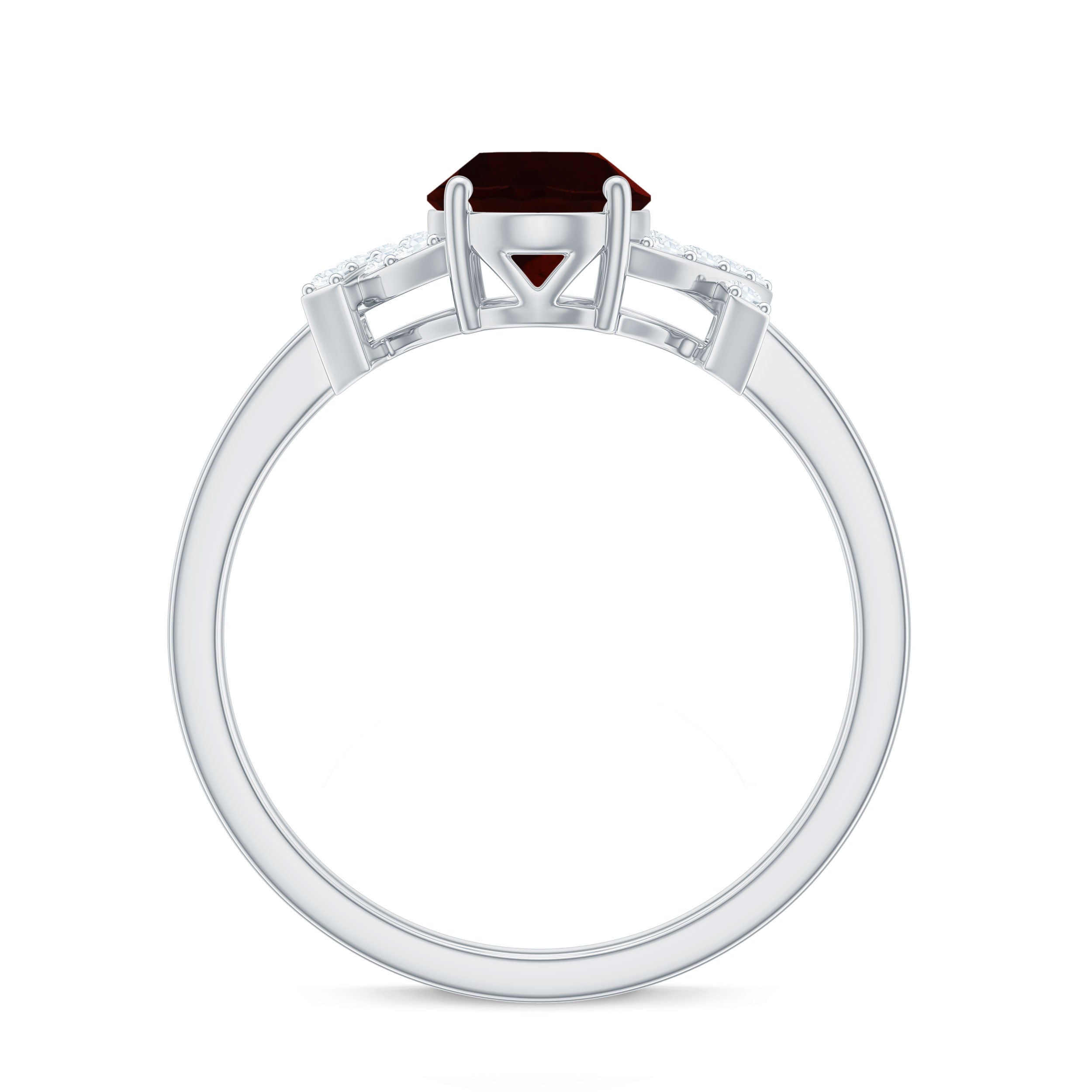 Real 6X8mm Garnet Oval Engagement Ring with Diamond Split Shank
