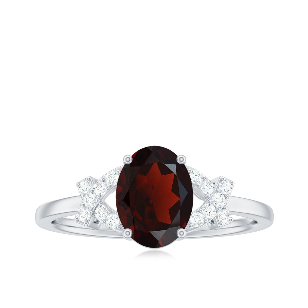 Real 6X8mm Garnet Oval Engagement Ring with Diamond Split Shank