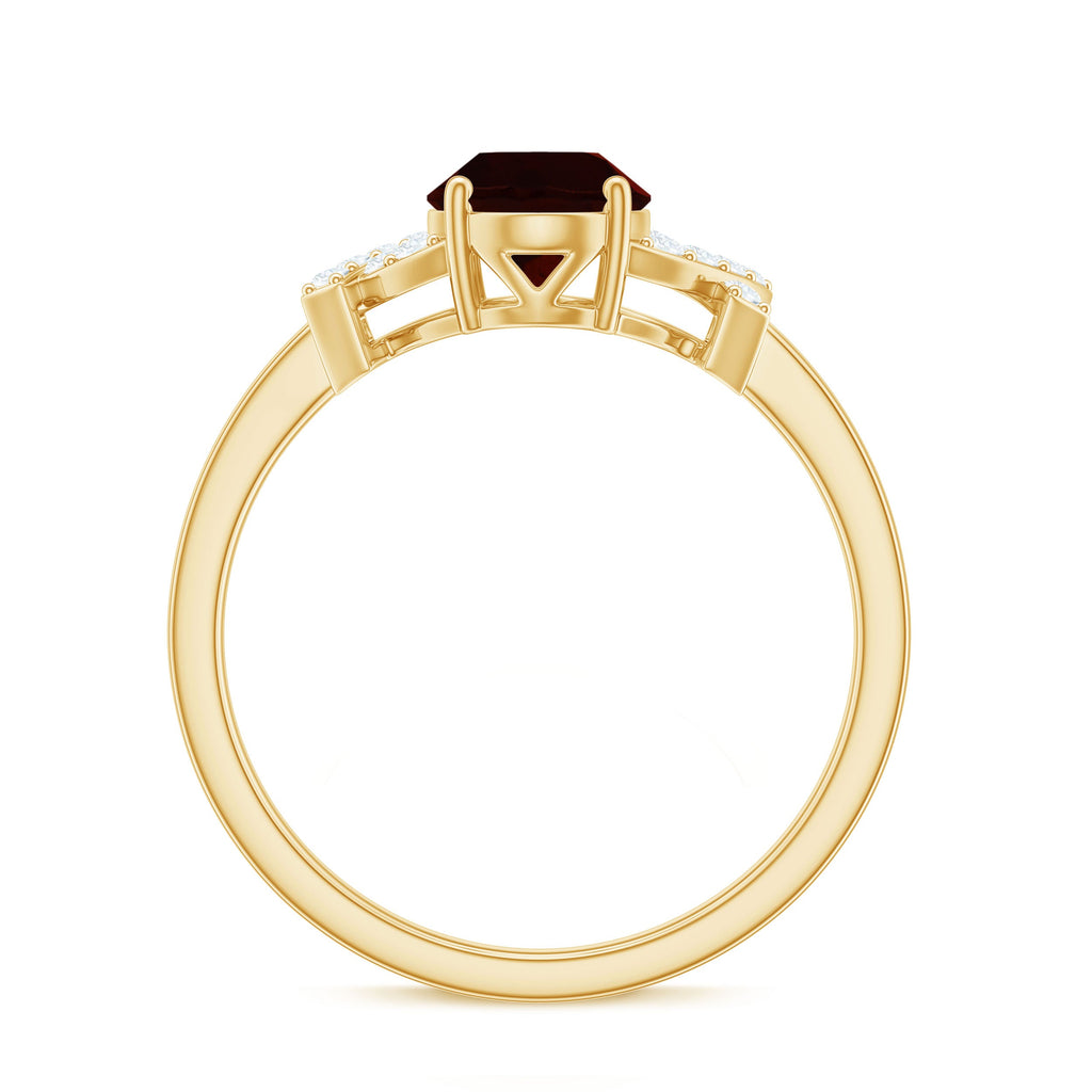 Real 6X8mm Garnet Oval Engagement Ring with Diamond Split Shank