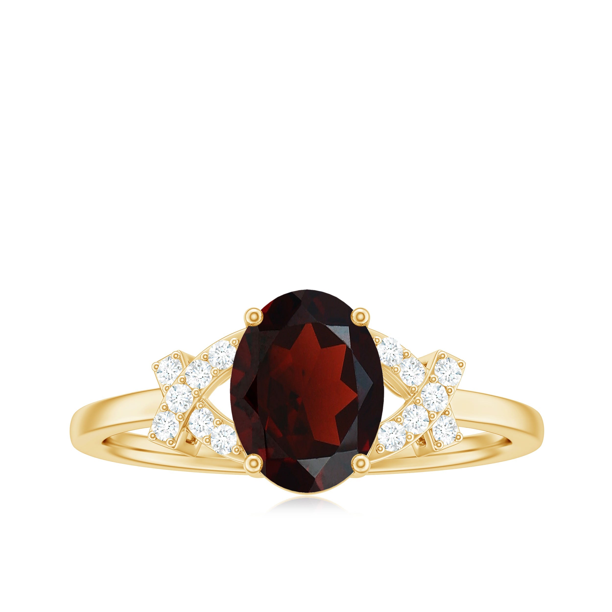 Real 6X8mm Garnet Oval Engagement Ring with Diamond Split Shank
