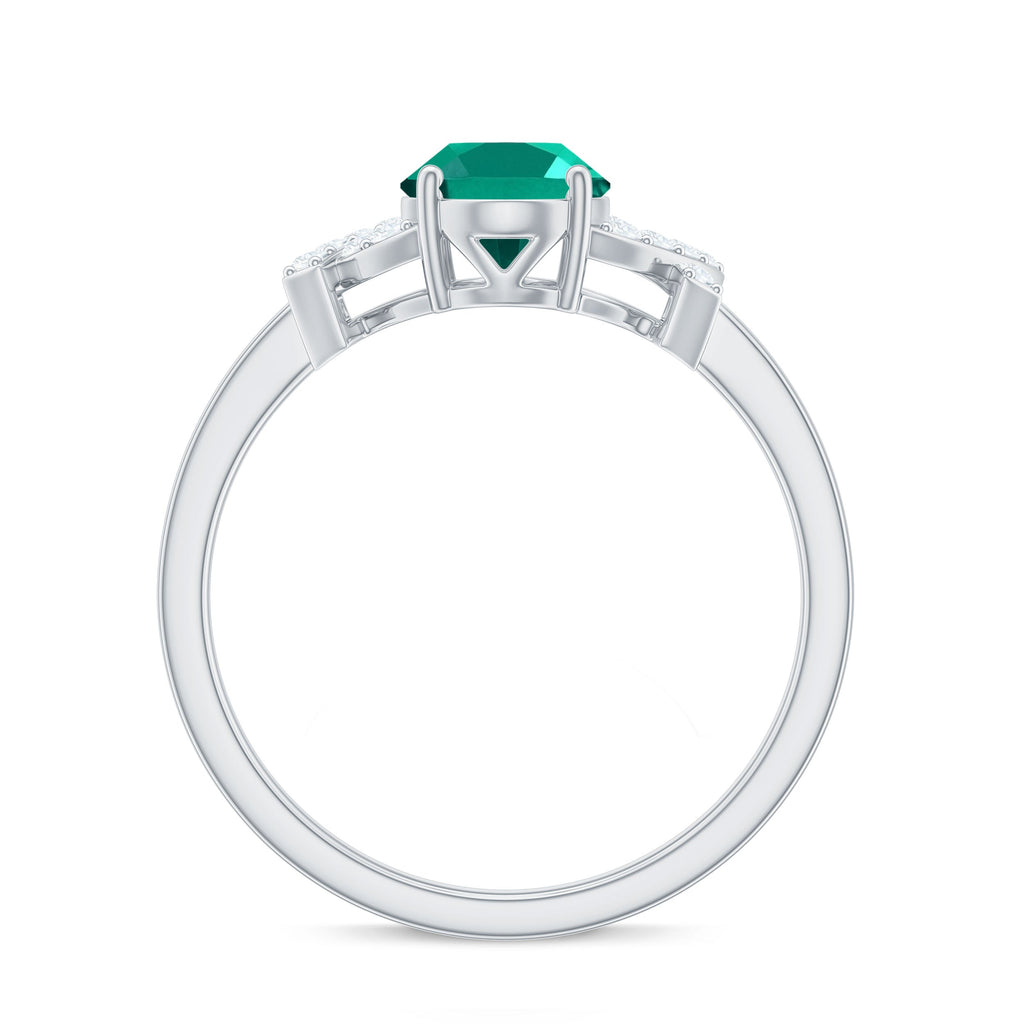 Certified 6X8 mm Lab Grown Emerald Oval Engagement Ring with Diamond