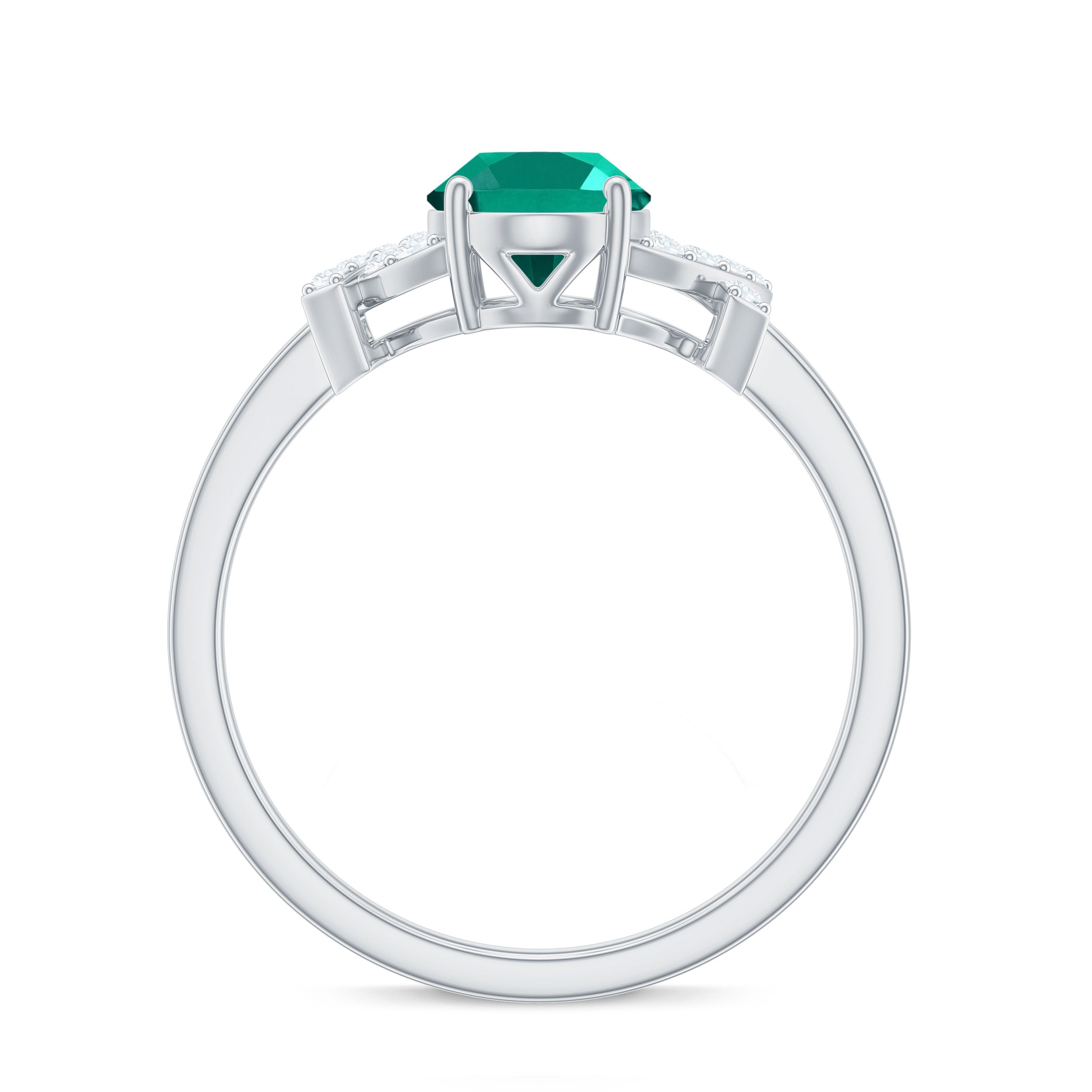 Certified 6X8 mm Lab Grown Emerald Oval Engagement Ring with Diamond