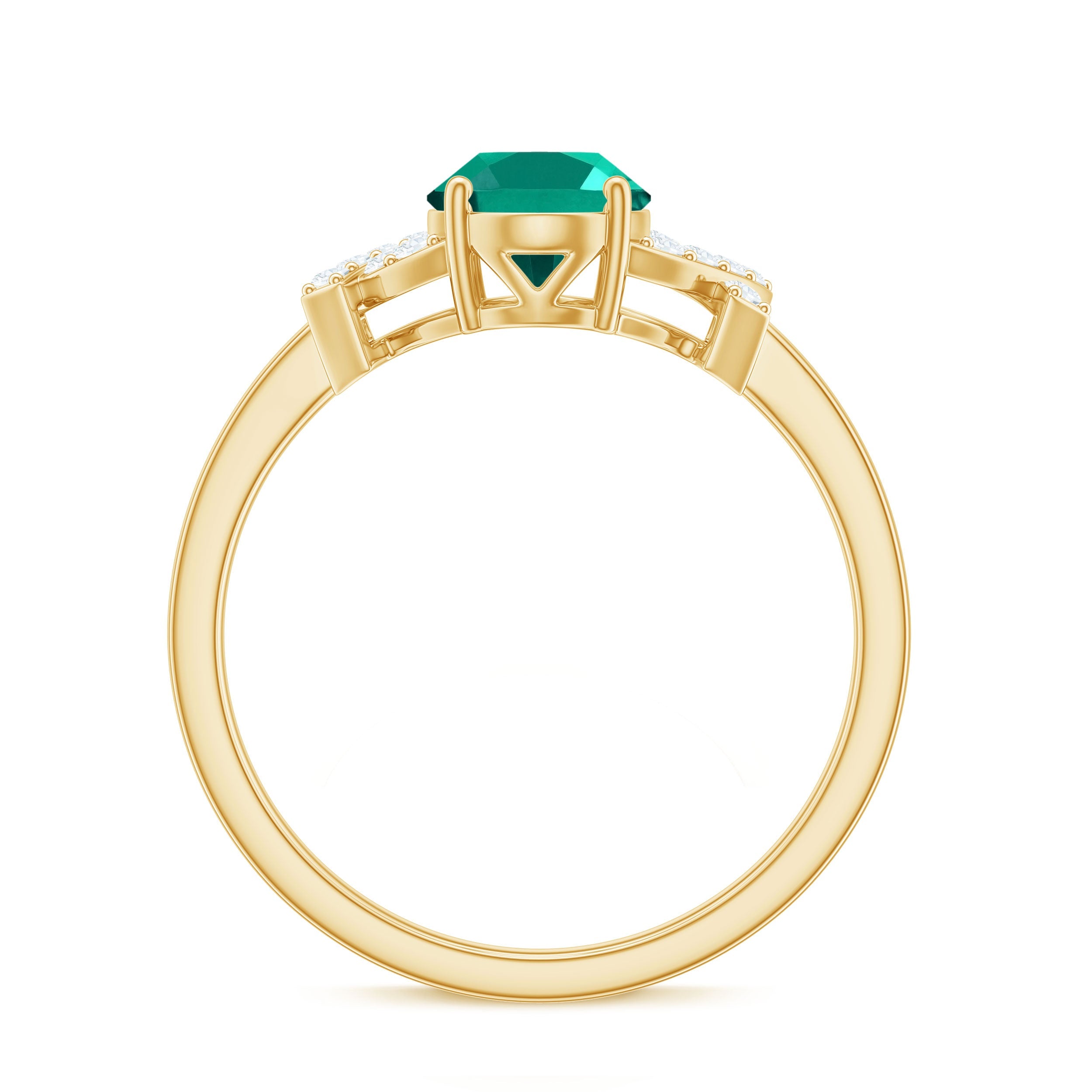 Certified 6X8 mm Lab Grown Emerald Oval Engagement Ring with Diamond