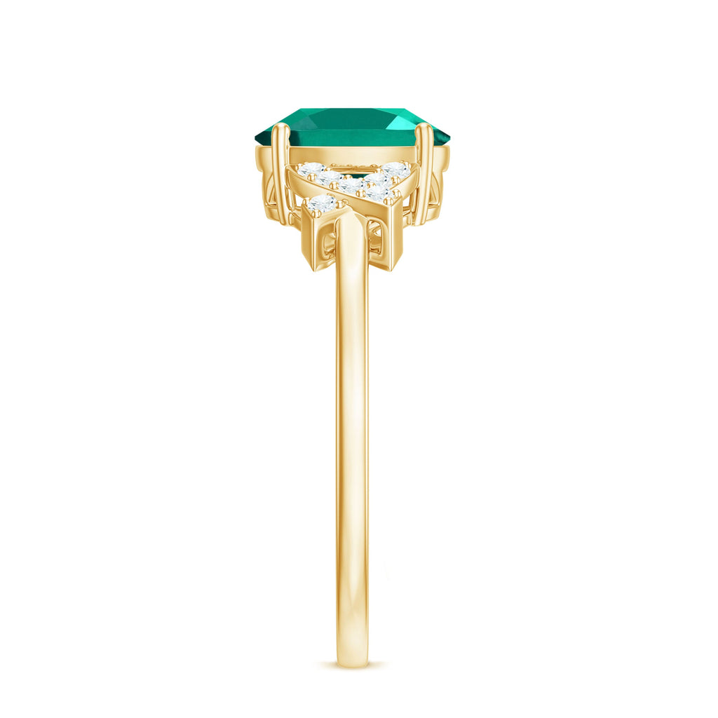 Certified 6X8 mm Lab Grown Emerald Oval Engagement Ring with Diamond