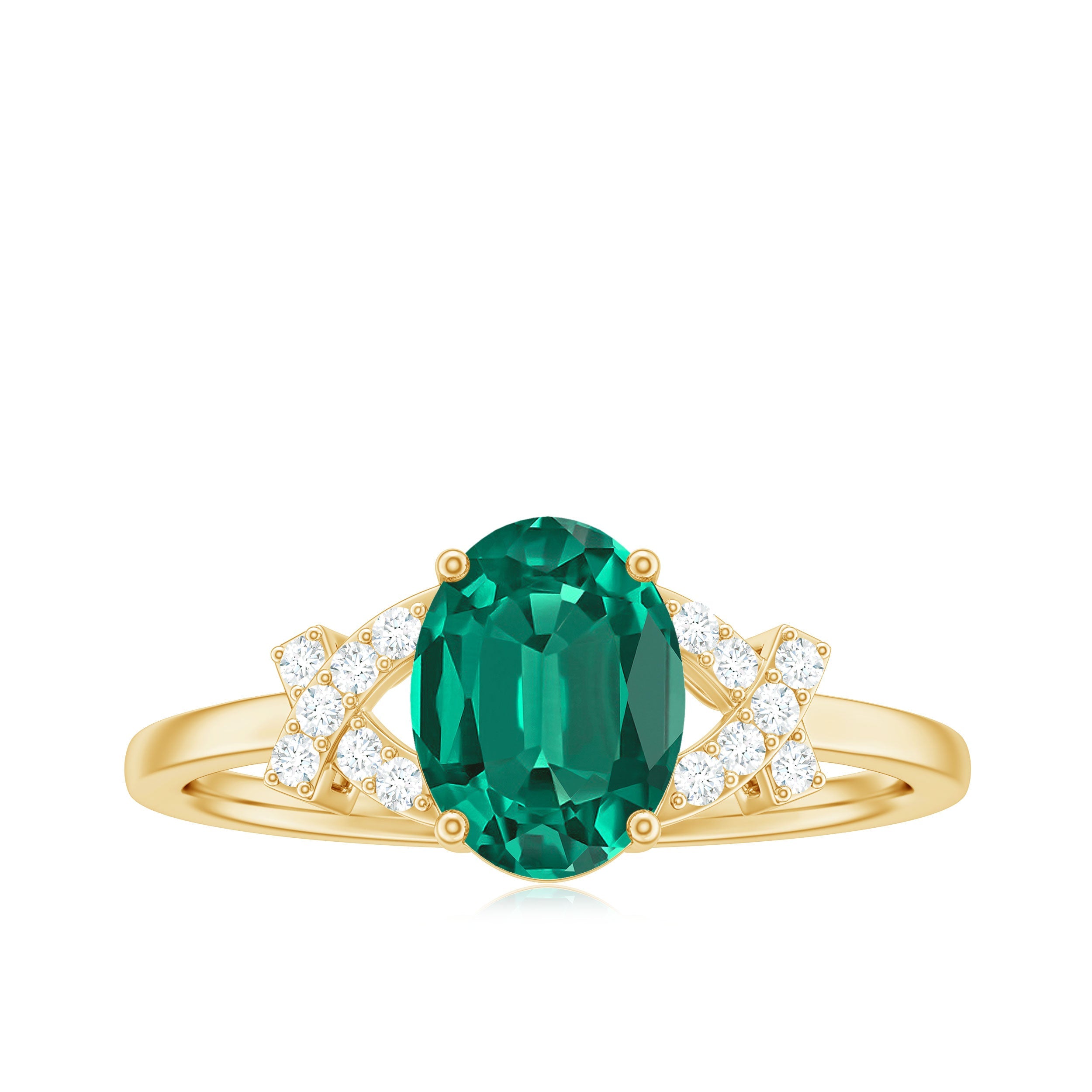 Certified 6X8 mm Lab Grown Emerald Oval Engagement Ring with Diamond