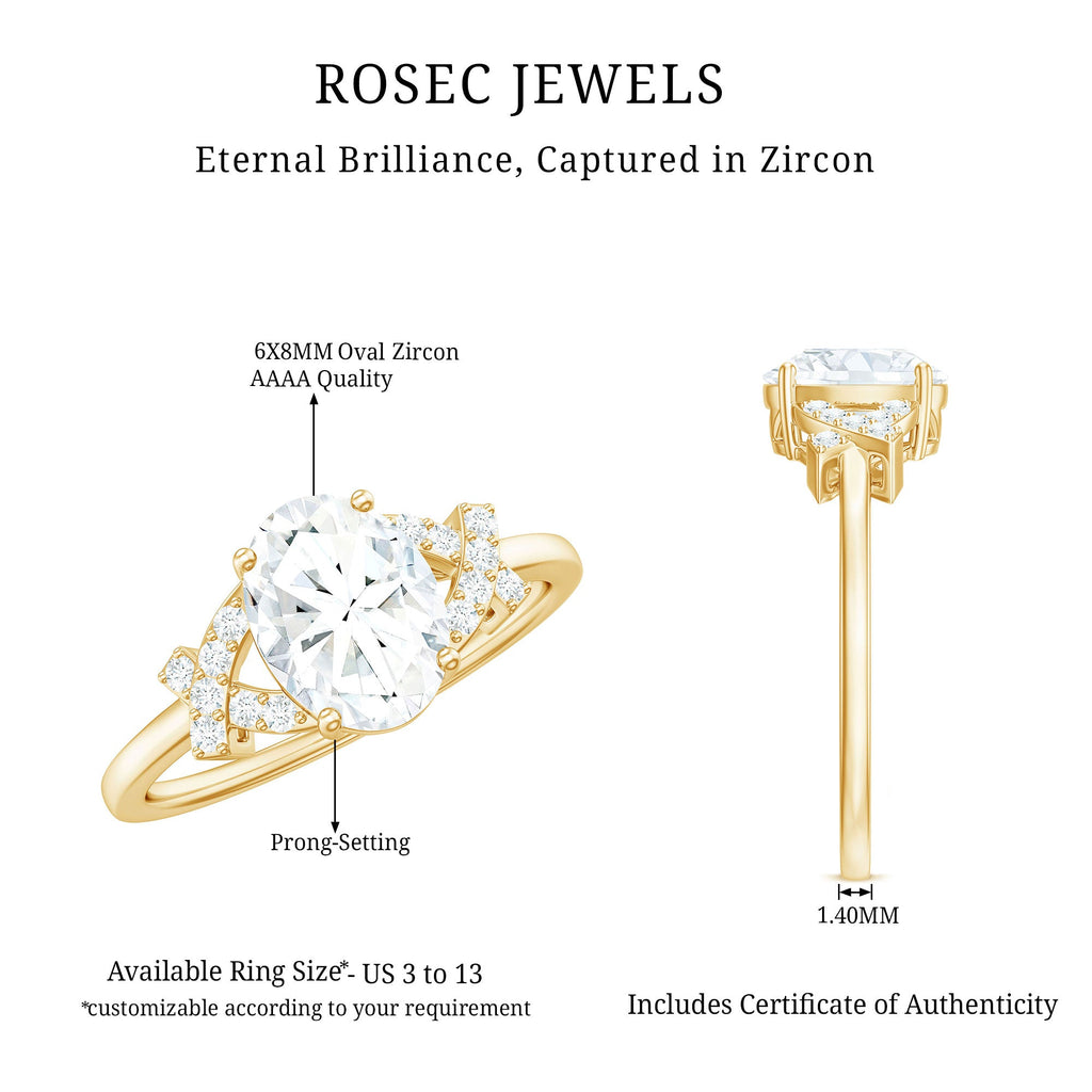 Oval Zircon Solitaire Split Shank Ring
