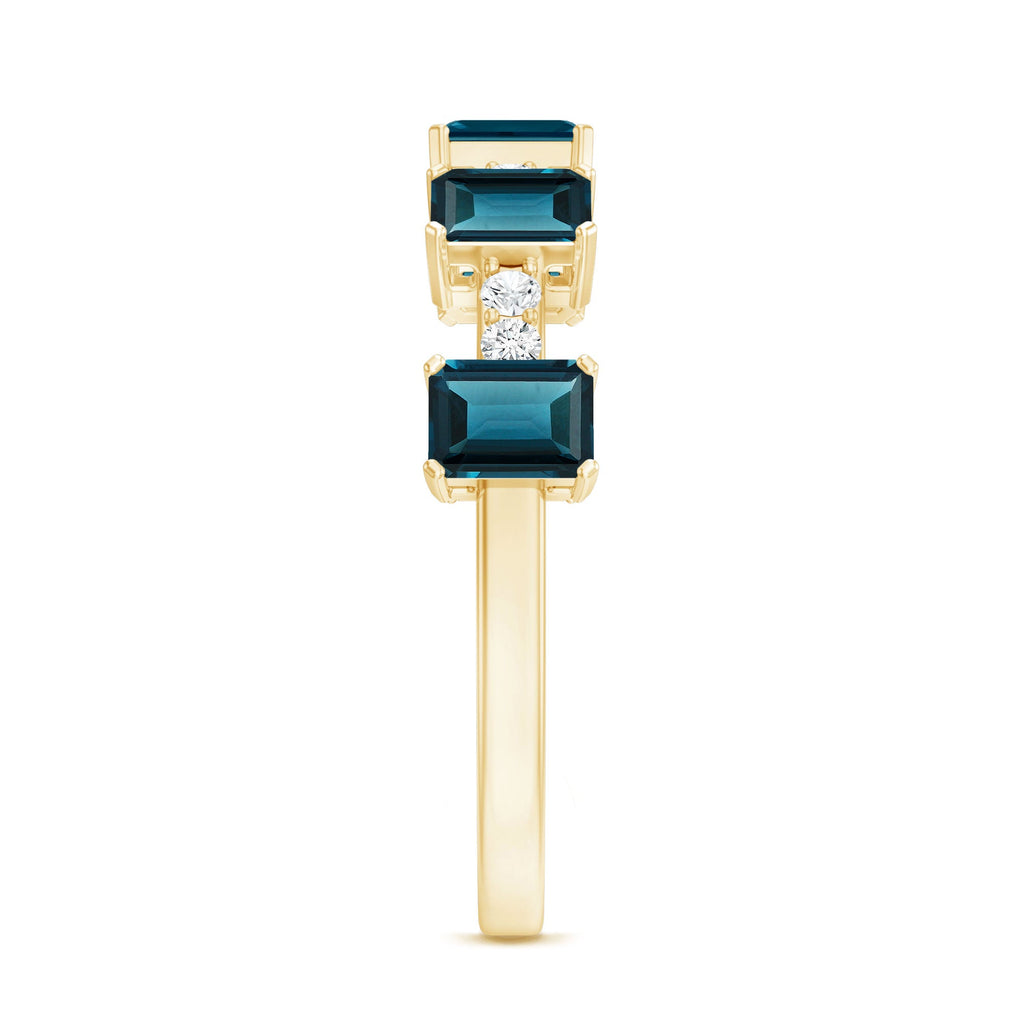 4X6mm Emerald Cut London Blue Topaz Half Eternity Band with Diamond