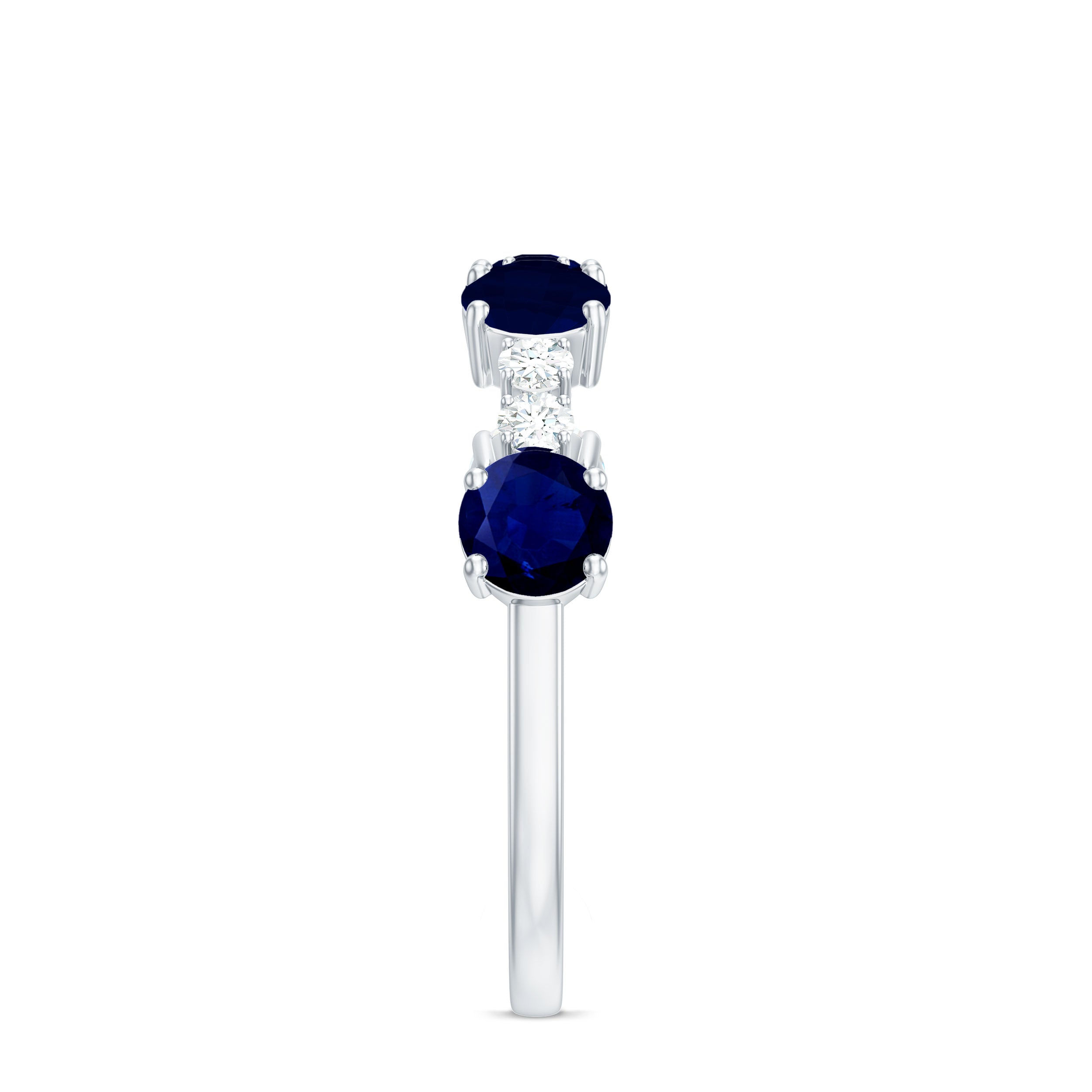 Genuine Blue Sapphire Half Eternity Ring with Diamond