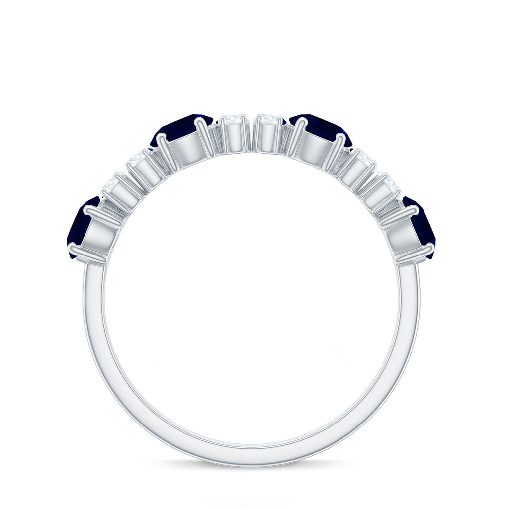 Genuine Blue Sapphire Half Eternity Ring with Diamond