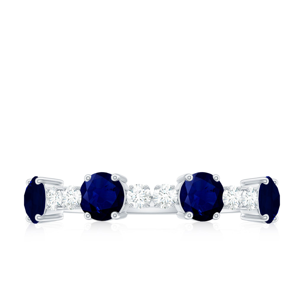 Genuine Blue Sapphire Half Eternity Ring with Diamond