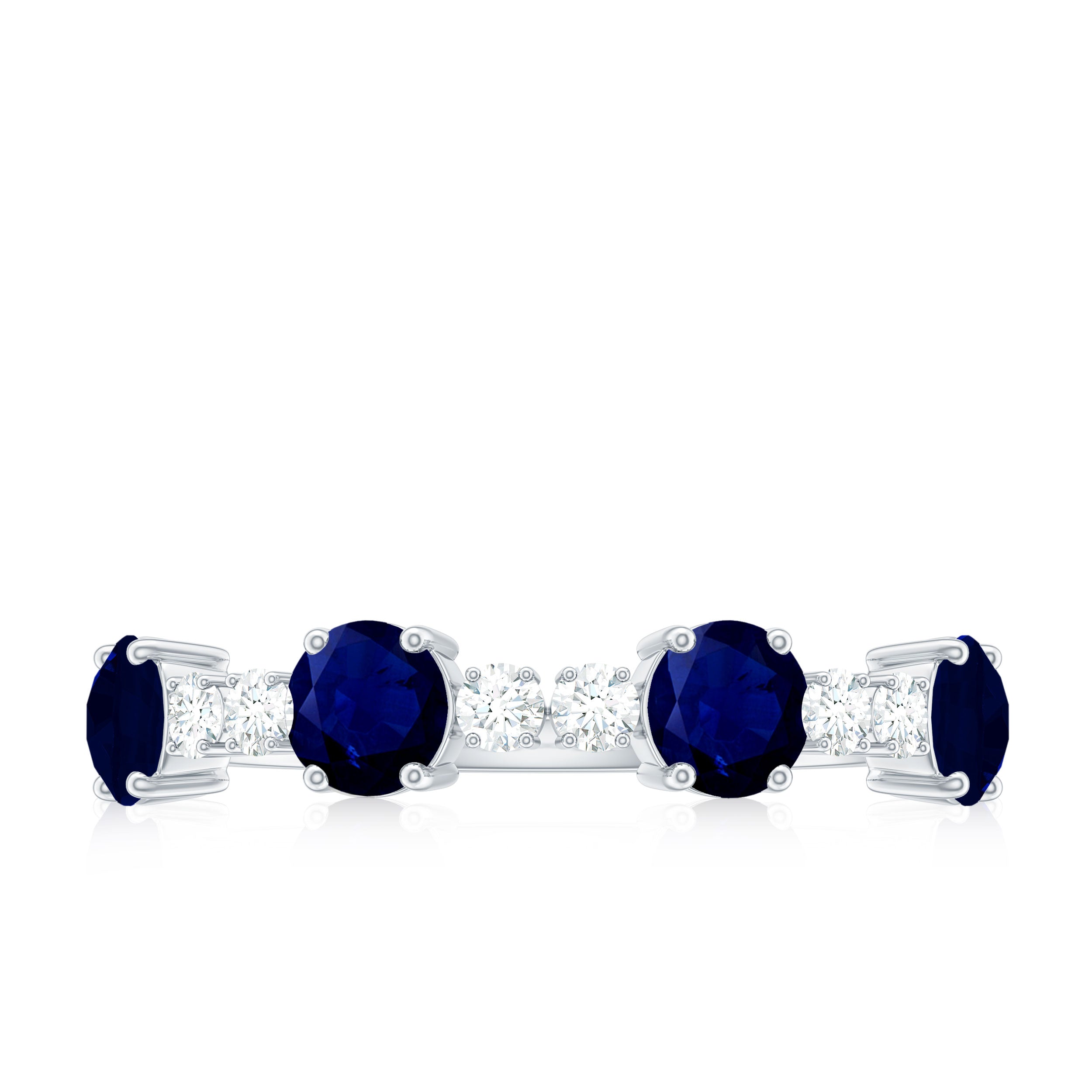 Genuine Blue Sapphire Half Eternity Ring with Diamond