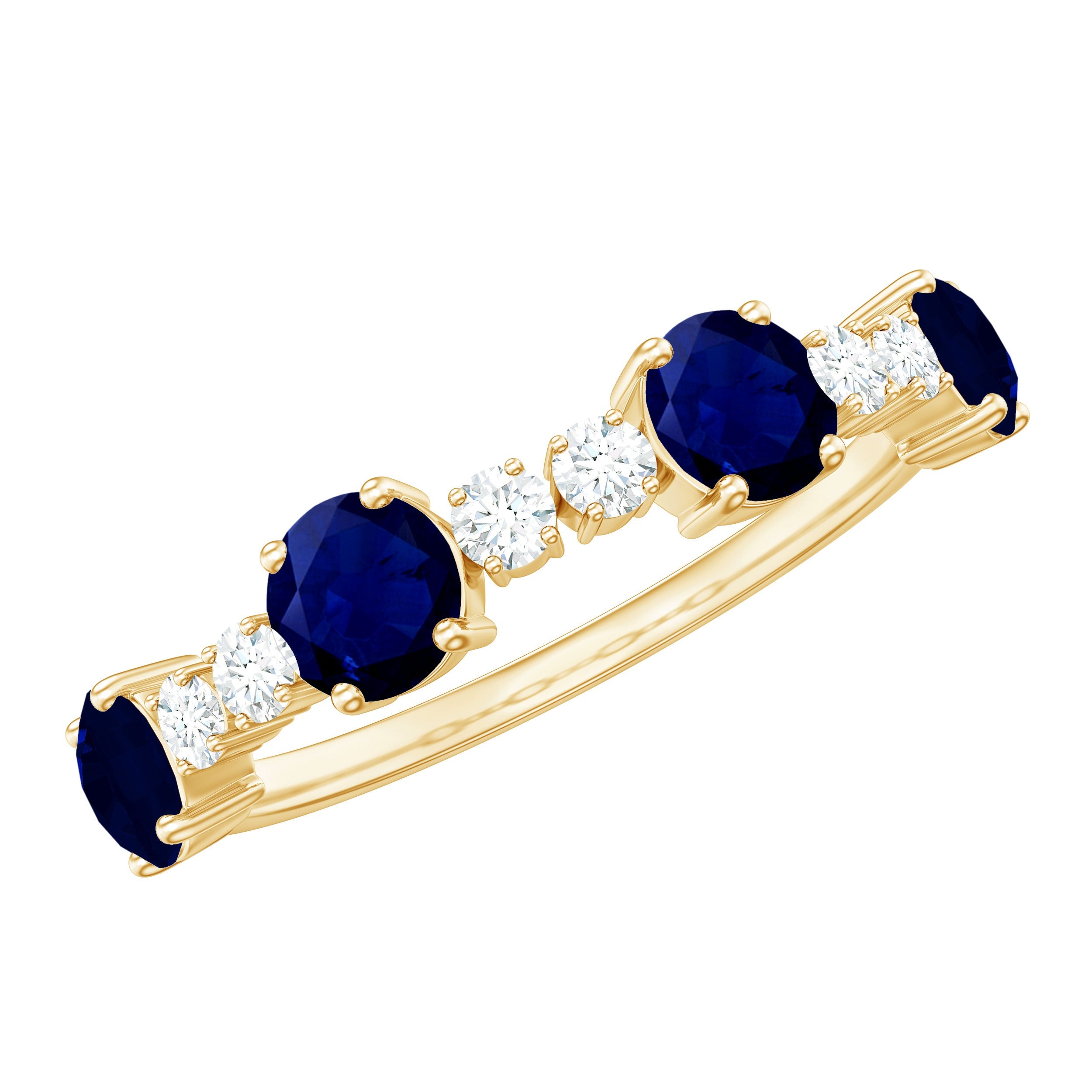 Genuine Blue Sapphire Half Eternity Ring with Diamond