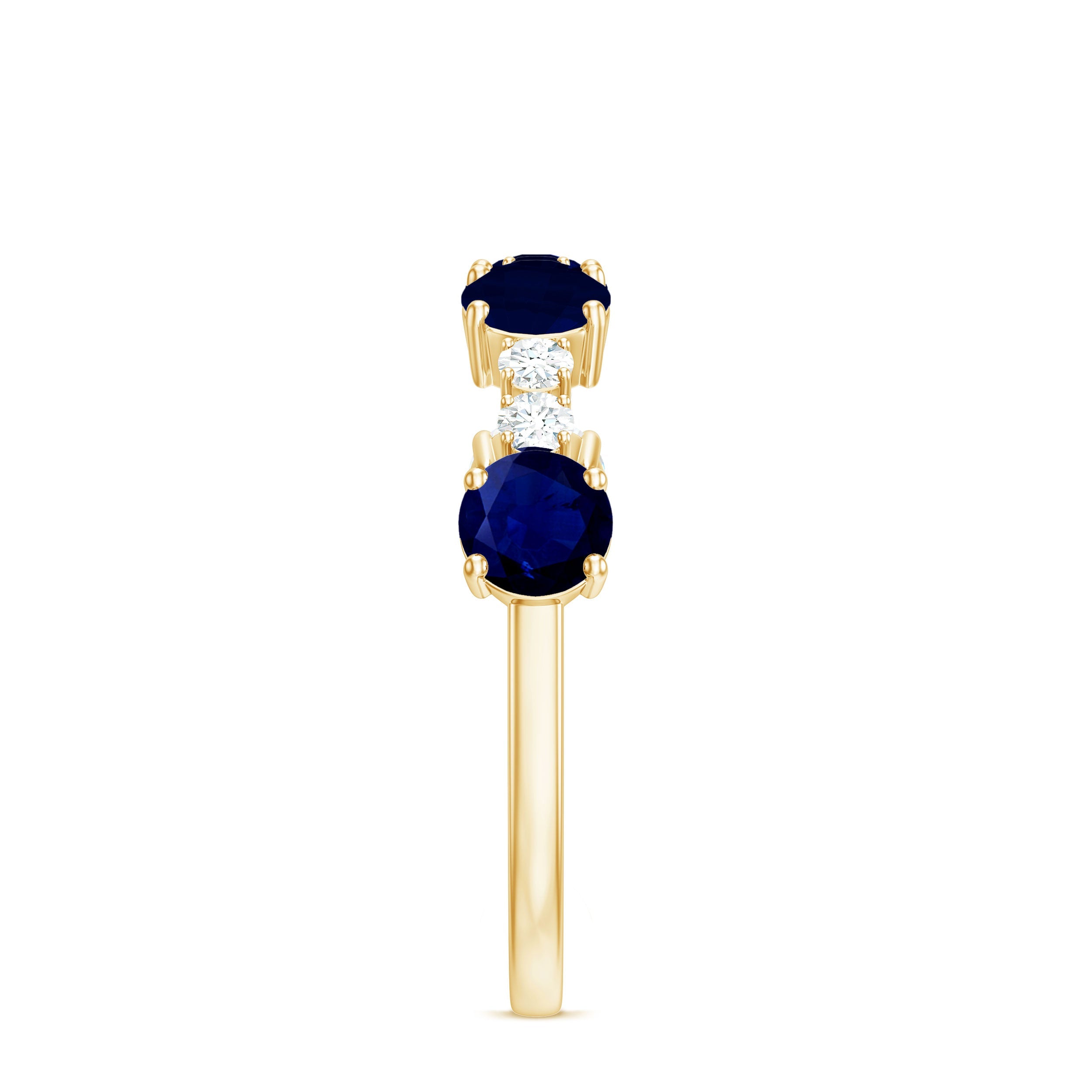 Genuine Blue Sapphire Half Eternity Ring with Diamond