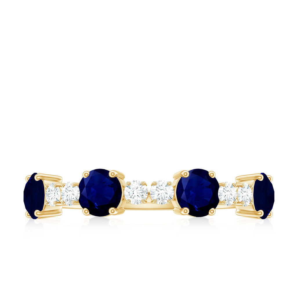Genuine Blue Sapphire Half Eternity Ring with Diamond
