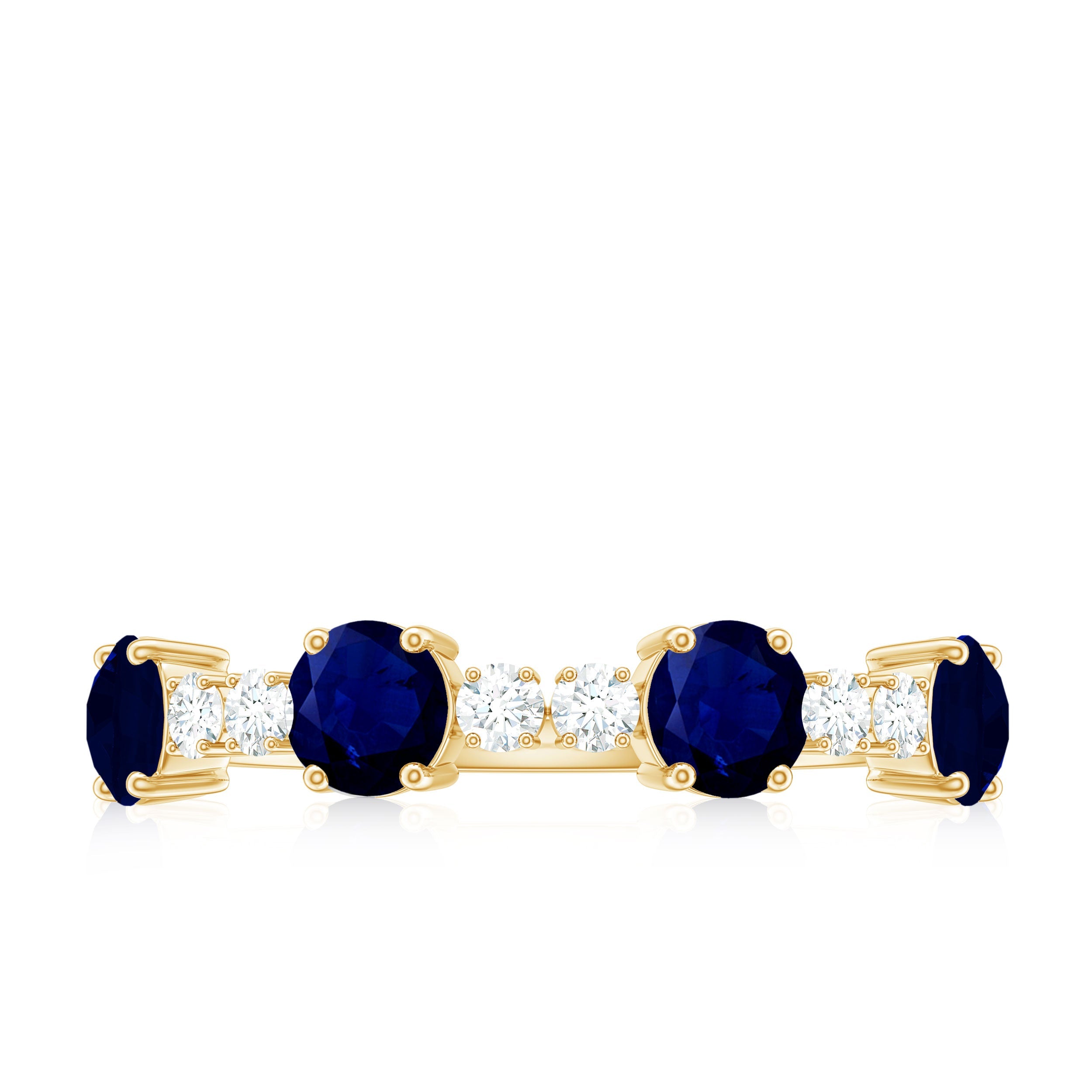 Genuine Blue Sapphire Half Eternity Ring with Diamond