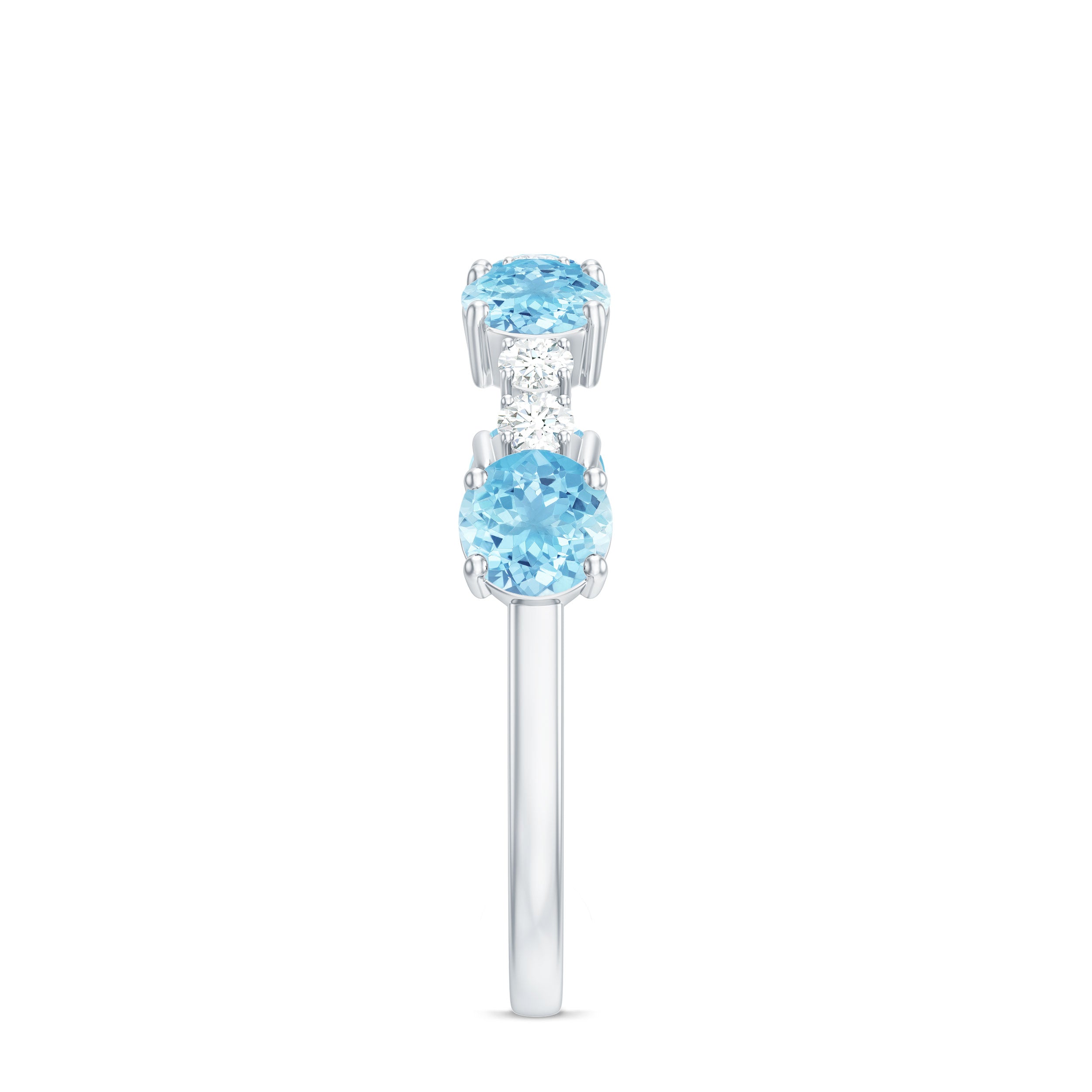 Genuine Aquamarine and Diamond Half Eternity Ring in Prong Setting