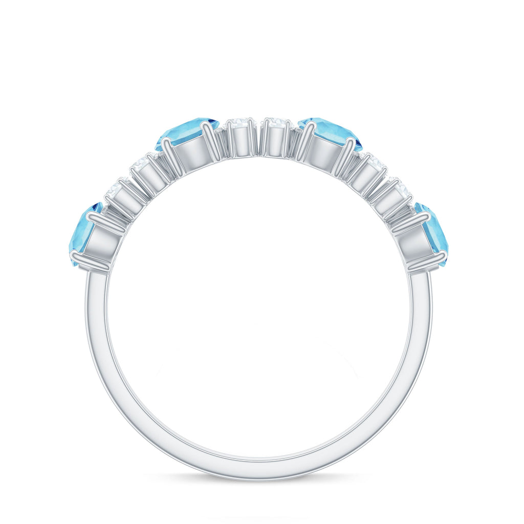 Genuine Aquamarine and Diamond Half Eternity Ring in Prong Setting