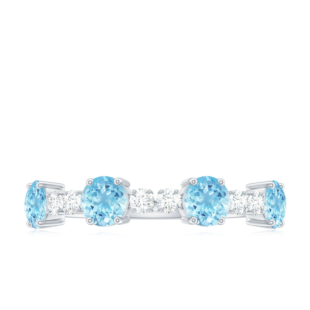 Genuine Aquamarine and Diamond Half Eternity Ring in Prong Setting