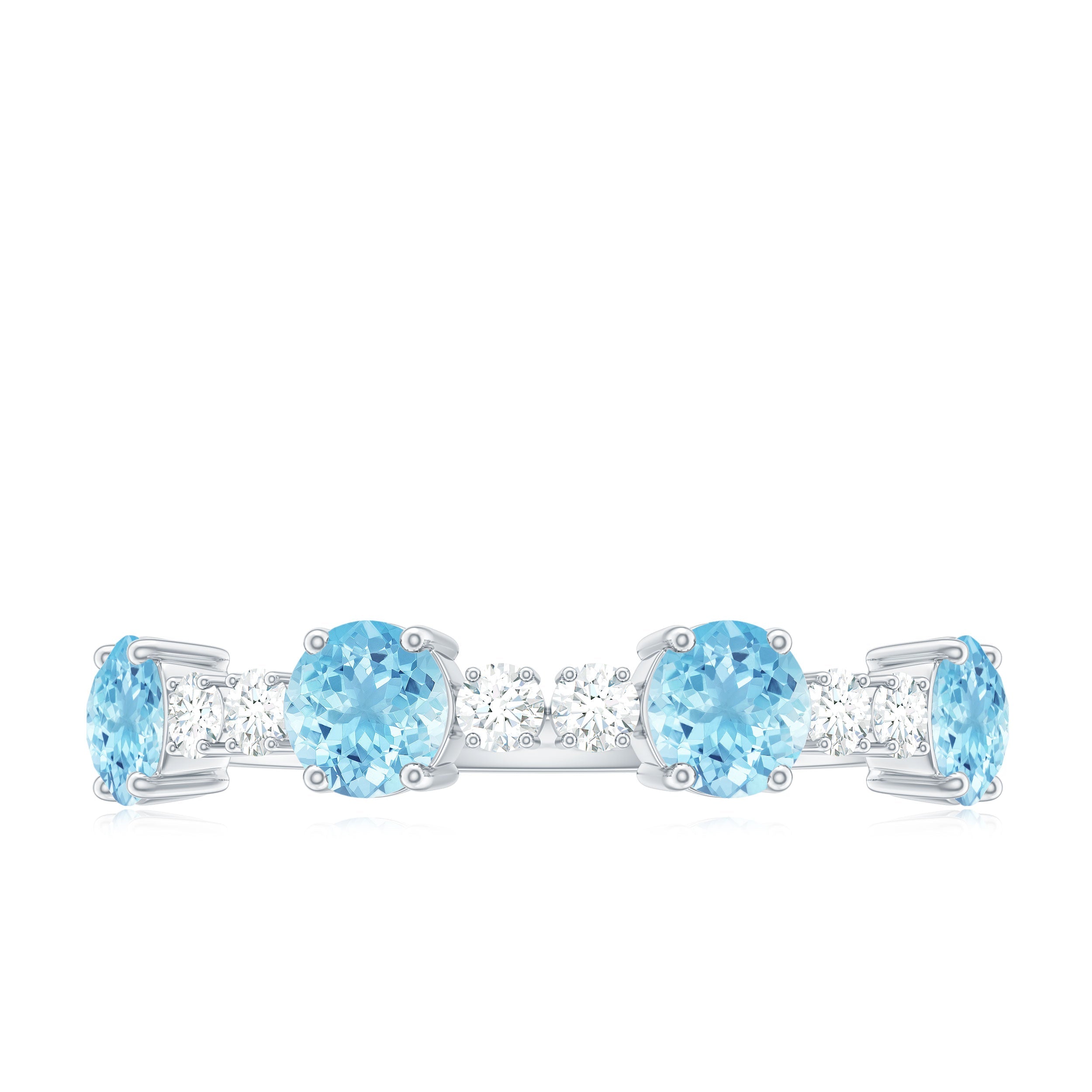 Genuine Aquamarine and Diamond Half Eternity Ring in Prong Setting