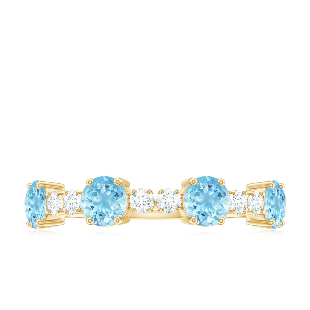 Genuine Aquamarine and Diamond Half Eternity Ring in Prong Setting