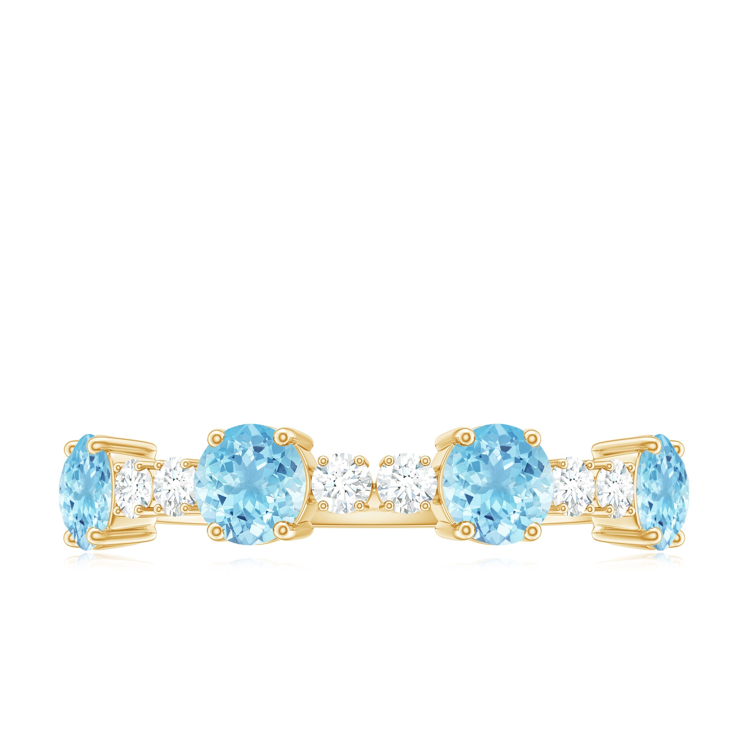 Genuine Aquamarine and Diamond Half Eternity Ring in Prong Setting