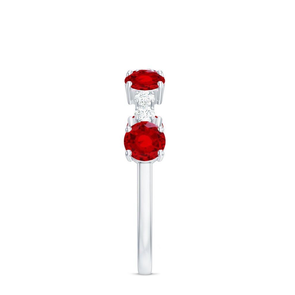 Certified Lab Grown Ruby Half Eternity Ring with Diamond