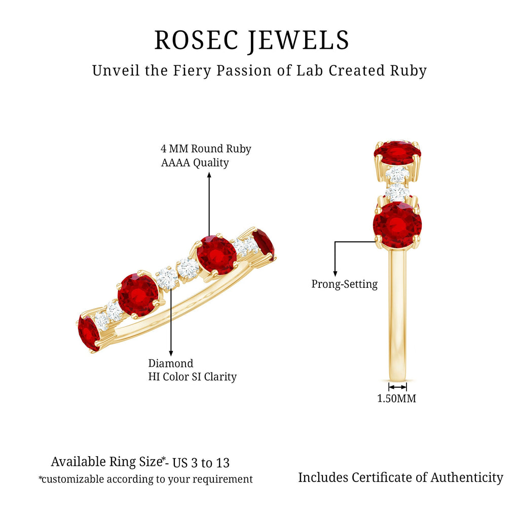 Certified Lab Grown Ruby Half Eternity Ring with Diamond