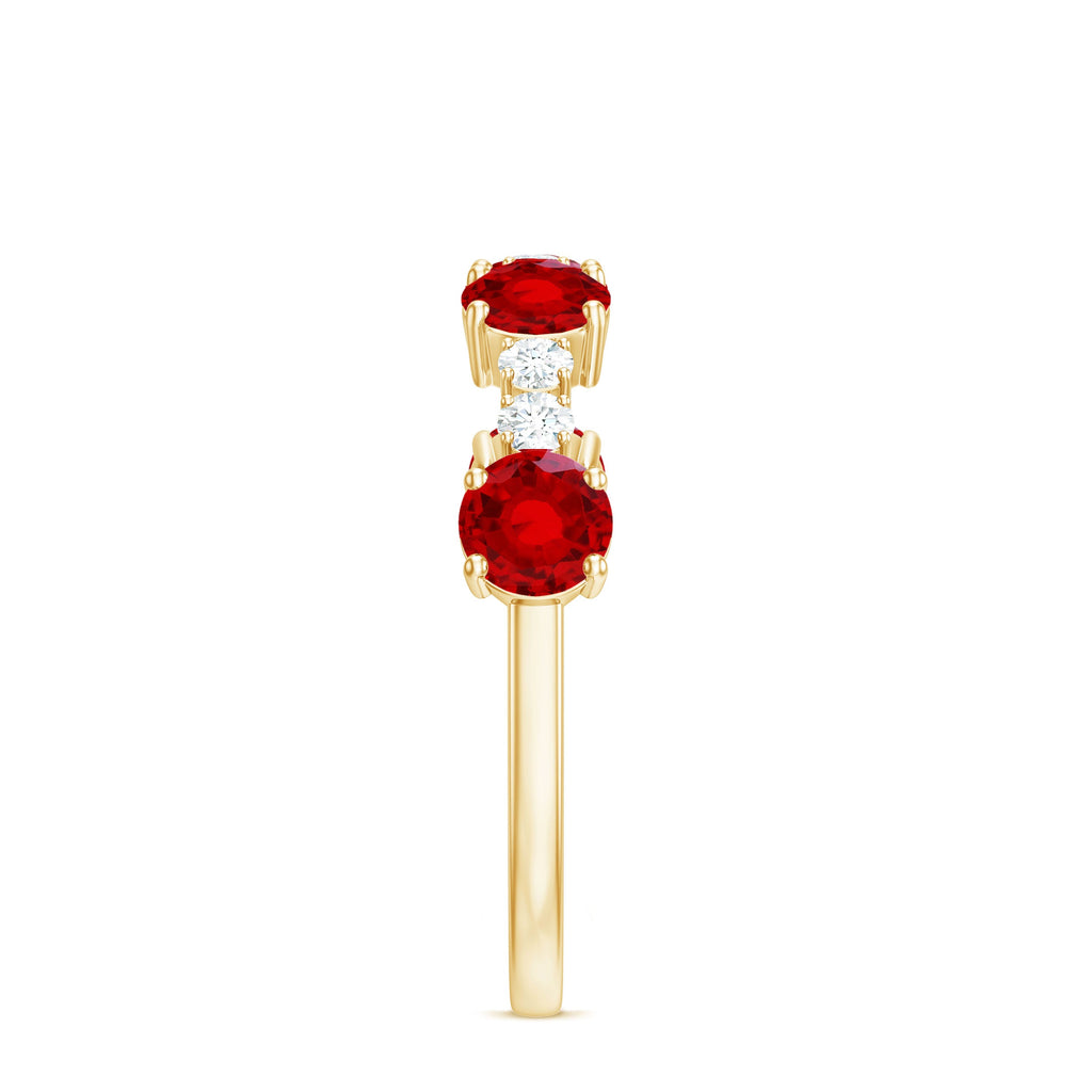 Certified Lab Grown Ruby Half Eternity Ring with Diamond