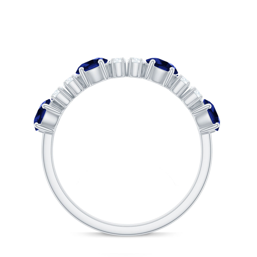 Certified Lab Grown Blue Sapphire Half Eternity Anniversary Ring with Diamond