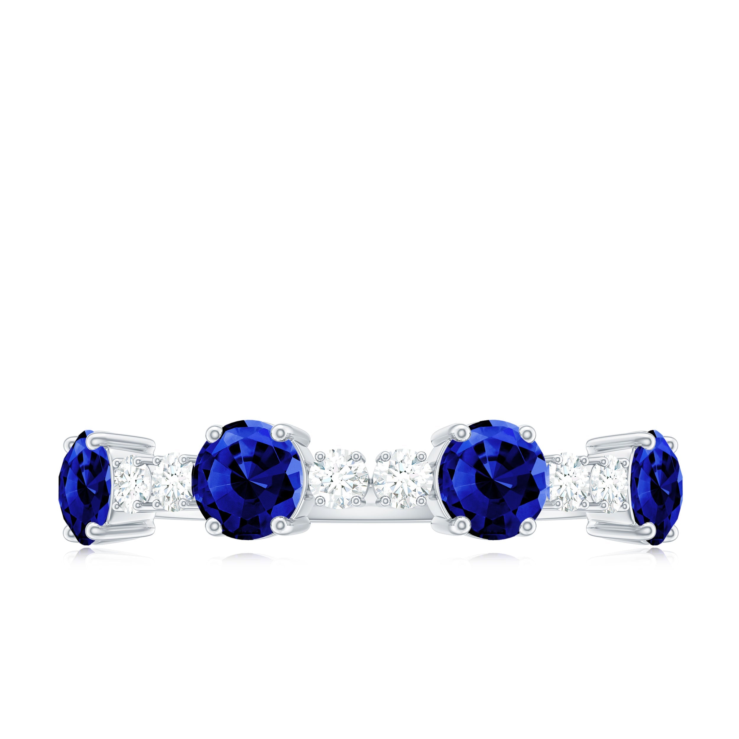 Certified Lab Grown Blue Sapphire Half Eternity Anniversary Ring with Diamond