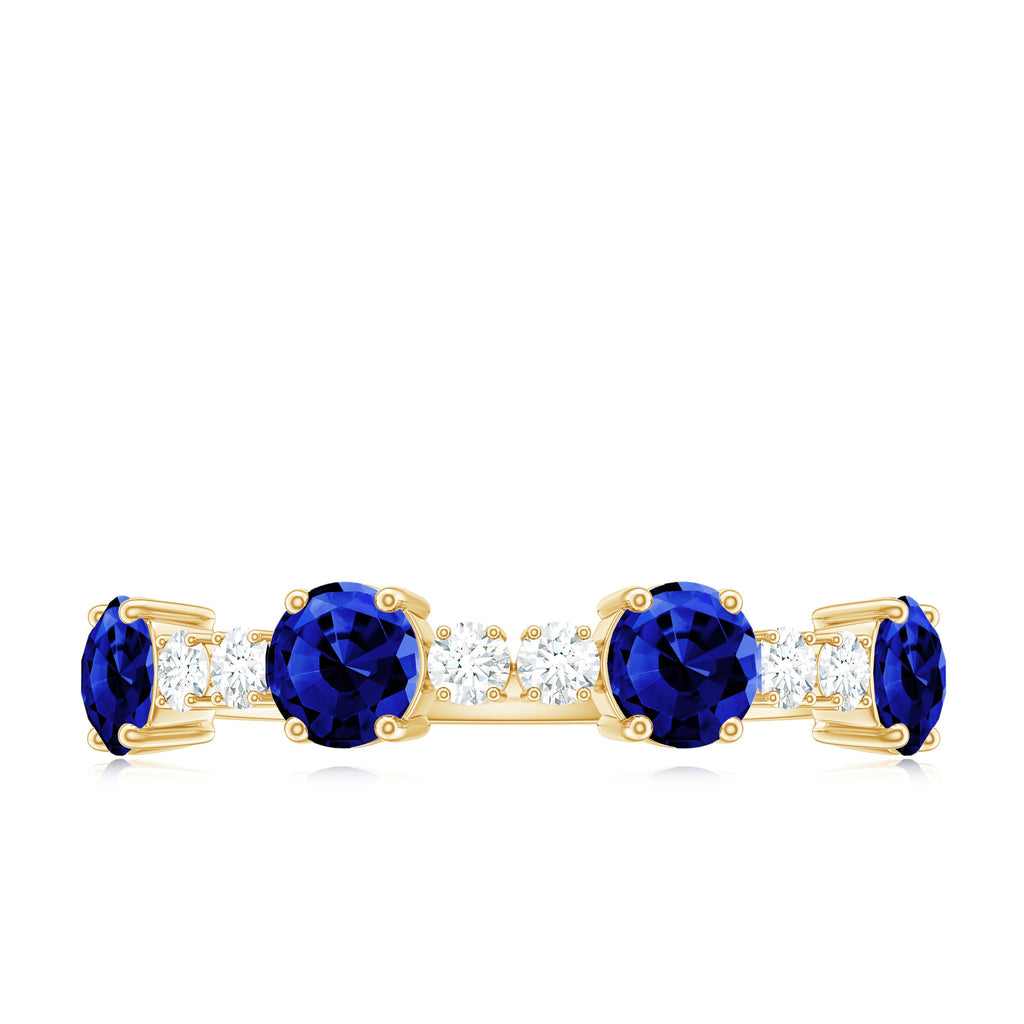 Certified Lab Grown Blue Sapphire Half Eternity Anniversary Ring with Diamond