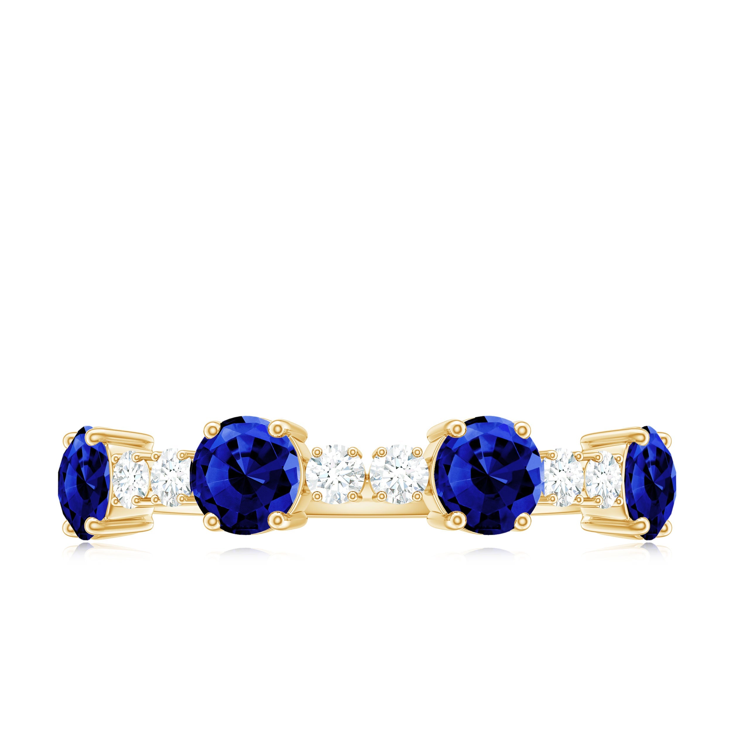 Certified Lab Grown Blue Sapphire Half Eternity Anniversary Ring with Diamond