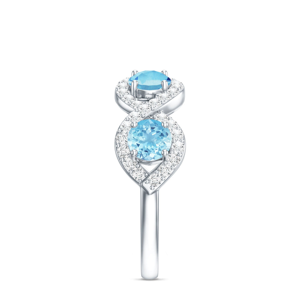 Braided Half Eternity Ring with Genuine Aquamarine and Diamond