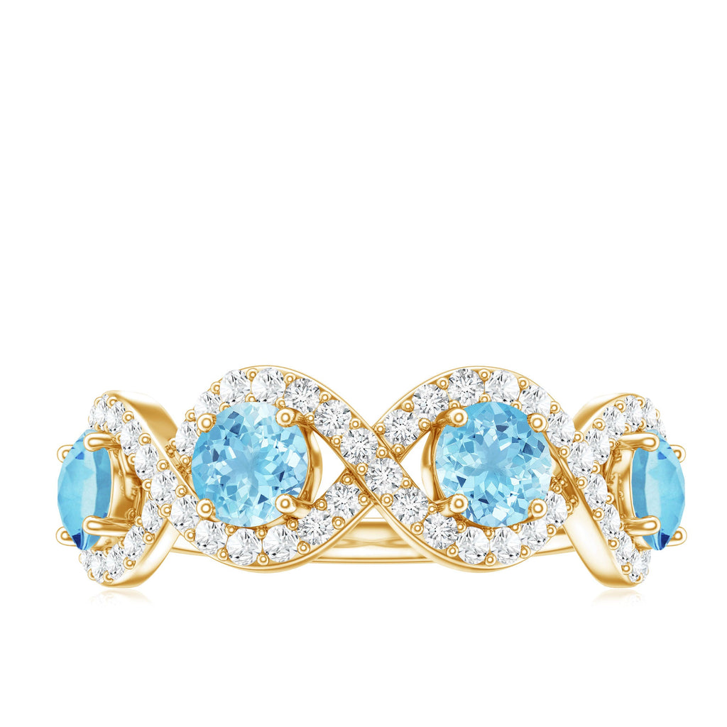 Braided Half Eternity Ring with Genuine Aquamarine and Diamond