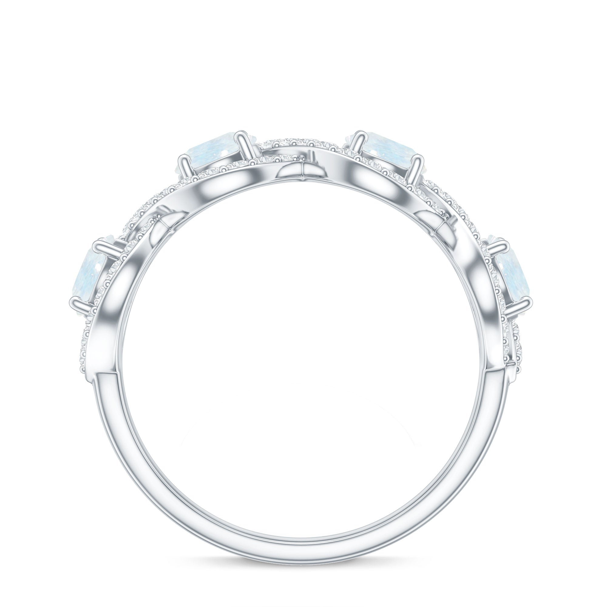 Genuine Moonstone Half Eternity Ring with Diamond