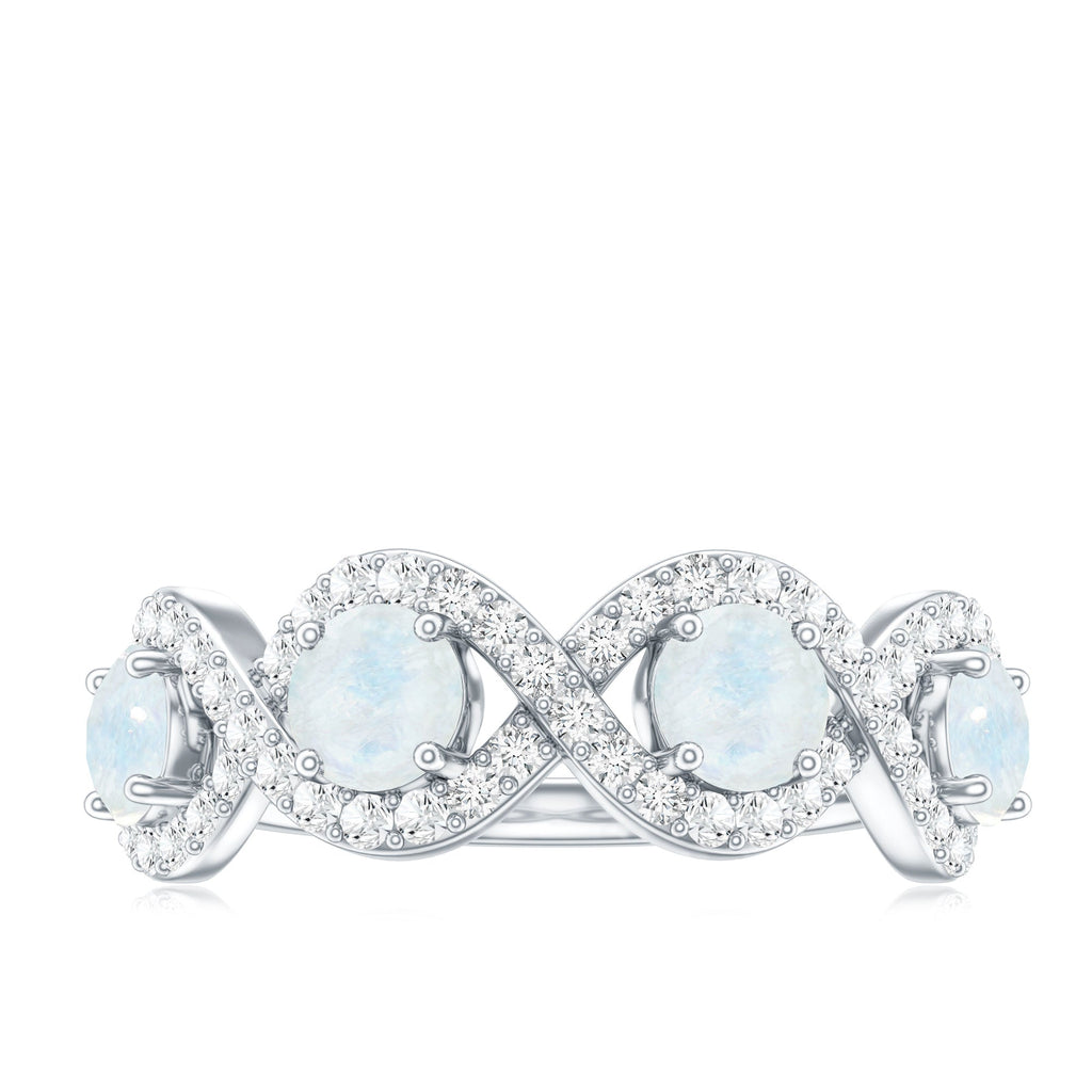 Genuine Moonstone Half Eternity Ring with Diamond