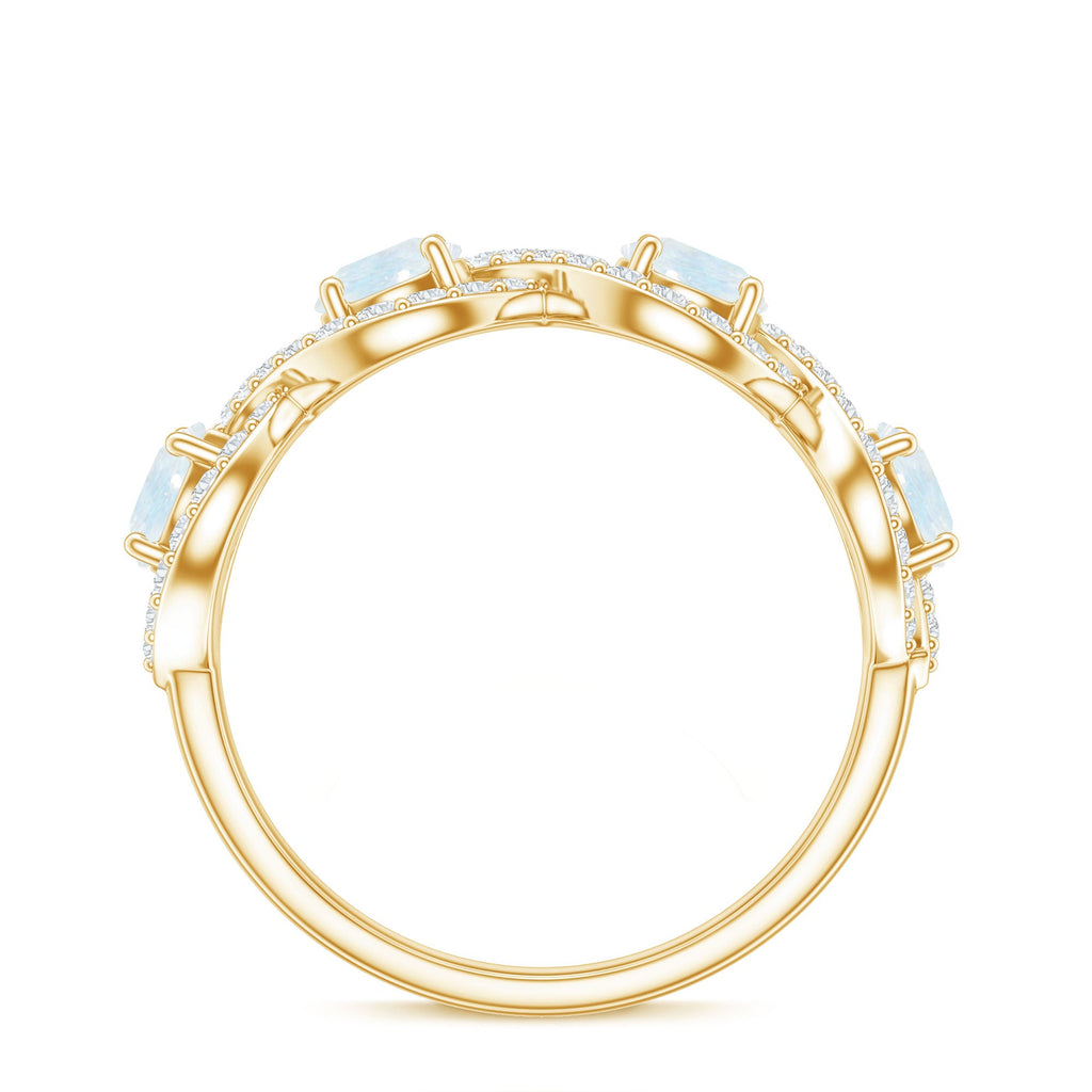 Genuine Moonstone Half Eternity Ring with Diamond